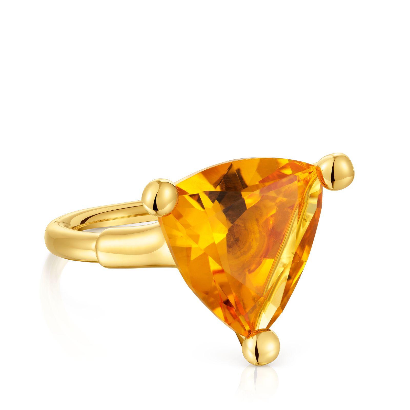 Anillo grande TOUS en plata con citrino y baño oro 18 kt-1