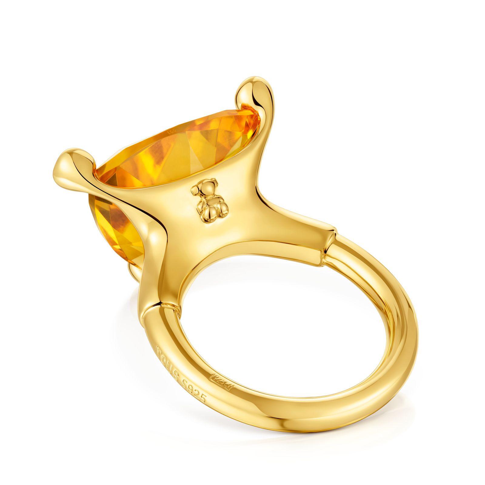 Anillo grande TOUS en plata con citrino y baño oro 18 kt-2