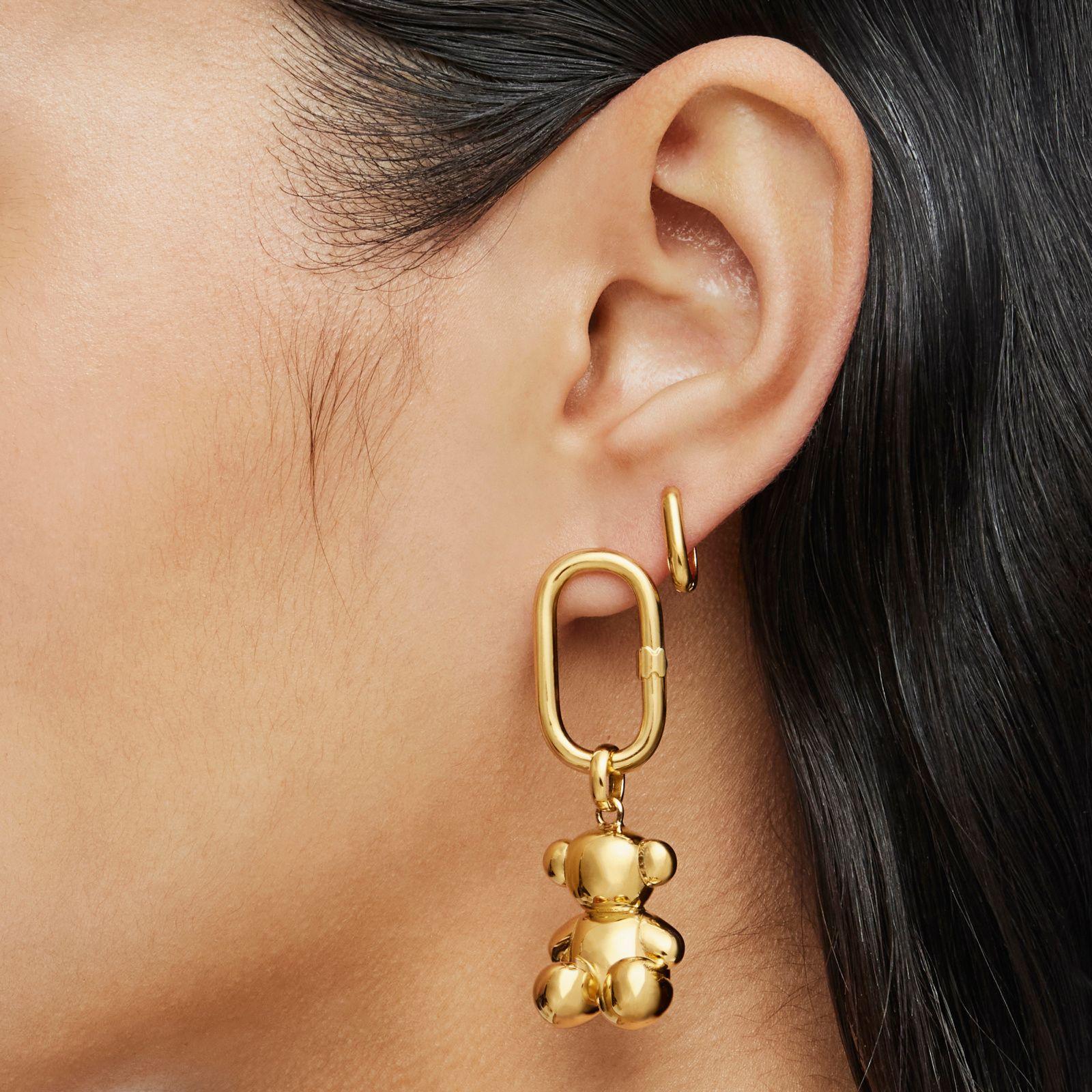 Pendientes cortos con baño de oro 18 kt sobre plata Hold Oval-5