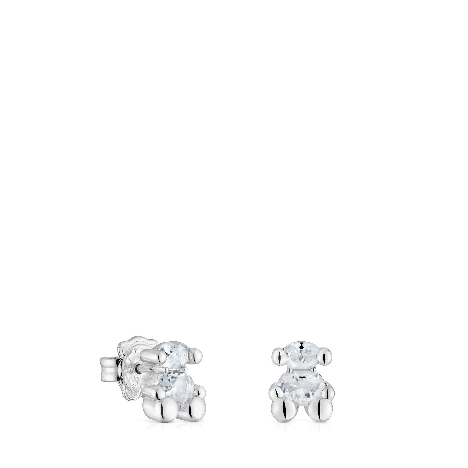 Pendientes cuarzo roca 8 mm y oso de plata Bear-0