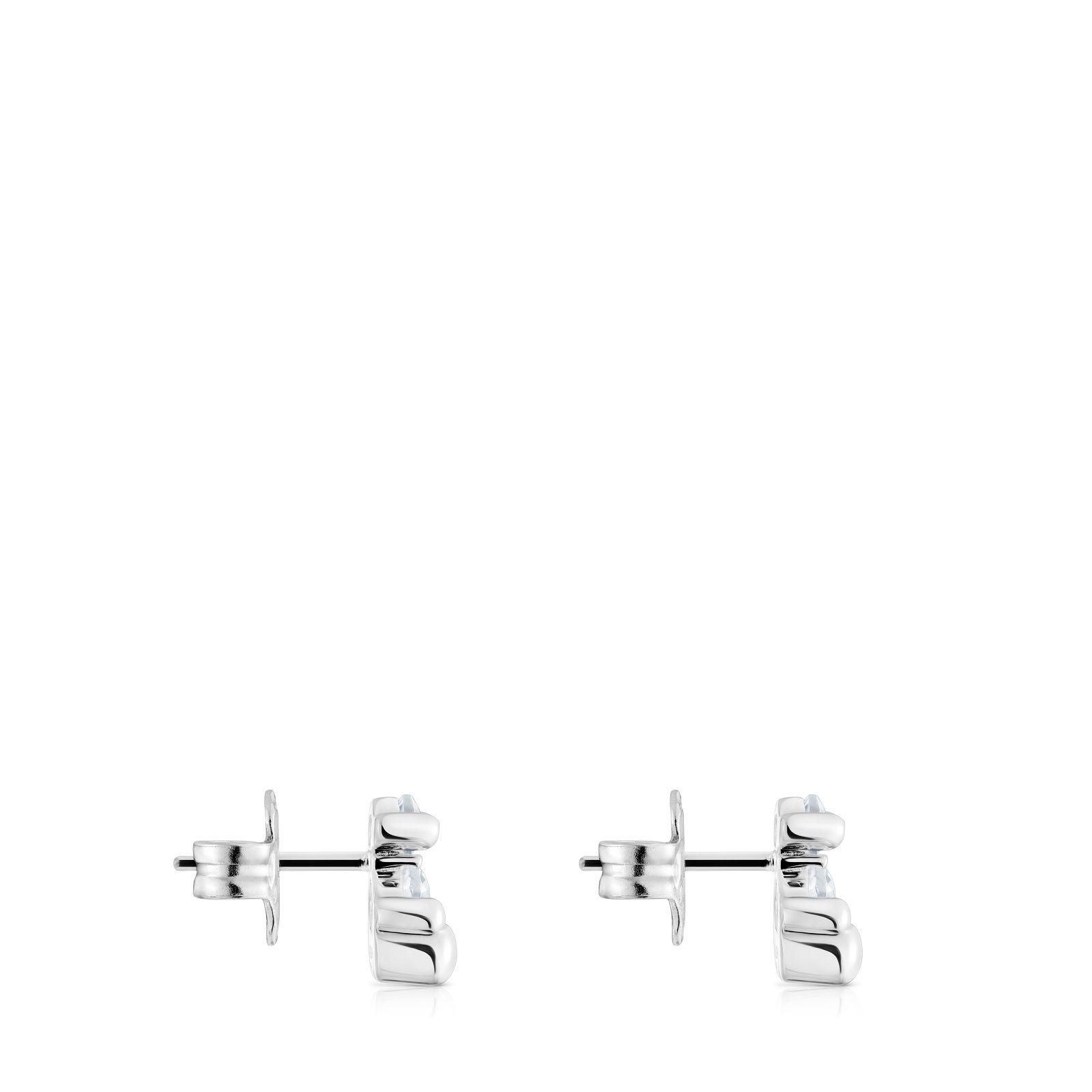 Pendientes cuarzo roca 8 mm y oso de plata Bear-1