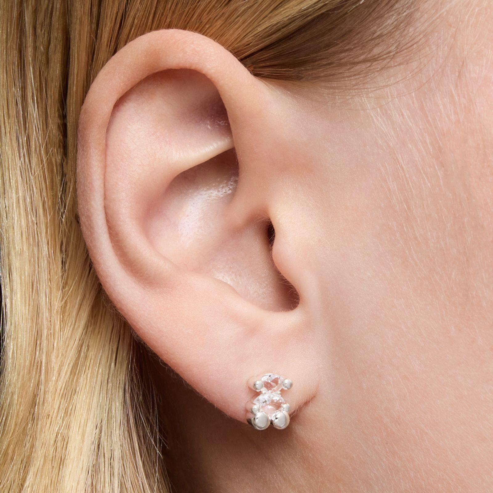 Pendientes cuarzo roca 8 mm y oso de plata Bear-5