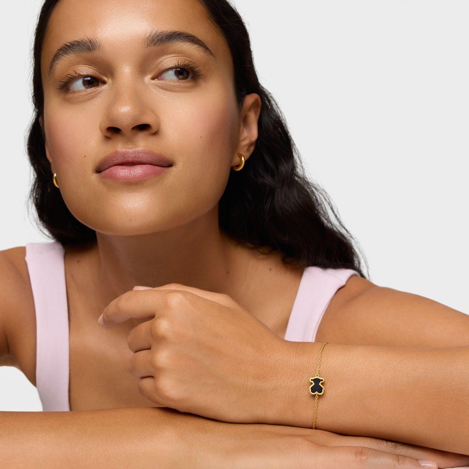 Pulsera oro 18 kt sobre plata con metacrilato negro Galaxy-3