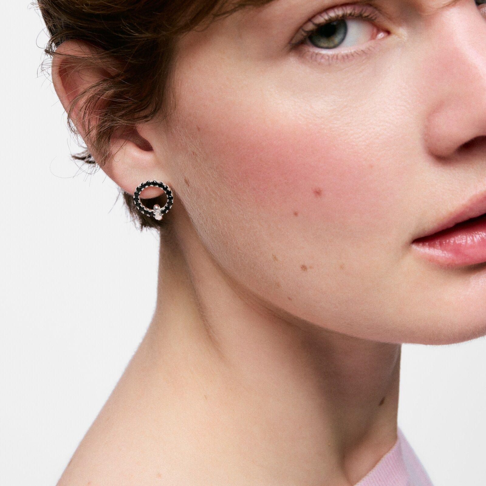 Pendientes círculo de plata y espinela negra Straight-4