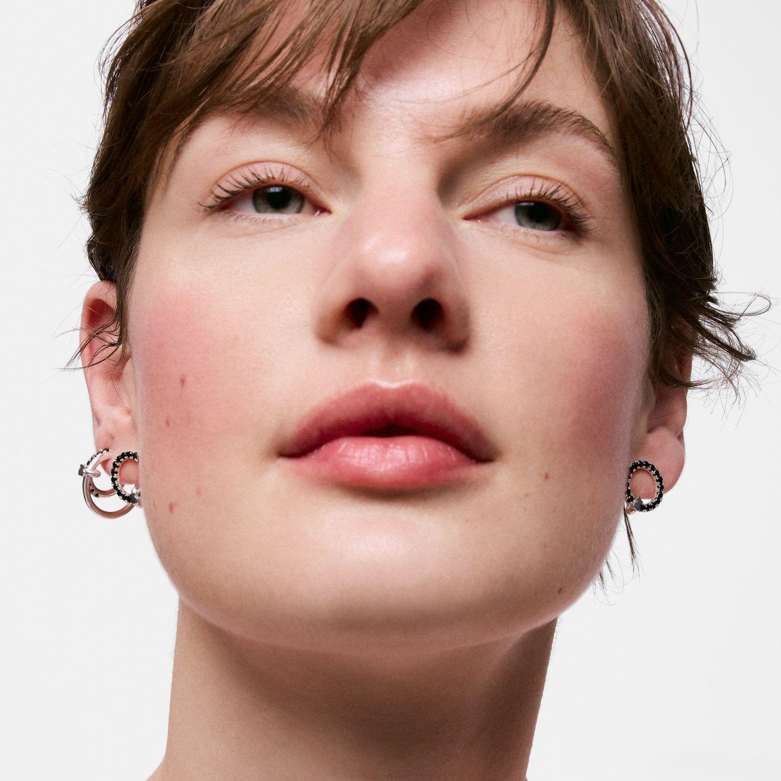 Pendientes círculo de plata y espinela negra Straight-5