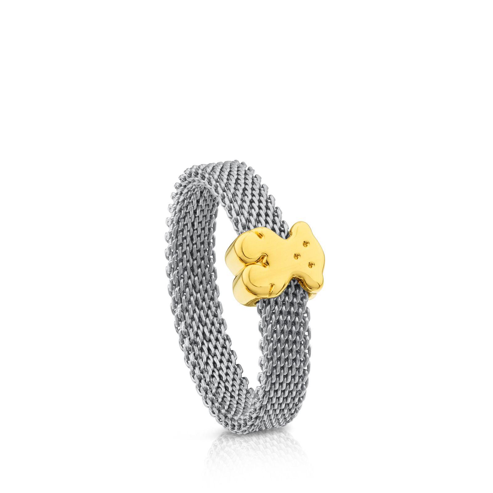Anillo Tous Icon Mesh de Acero y Oro-0