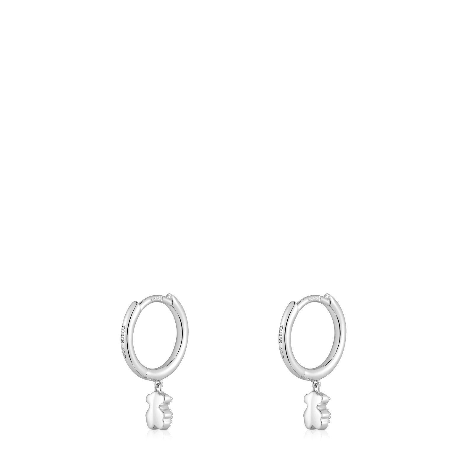 Pendientes de aro cortos oso de oro blanco con diamantes TOUS Grain-2