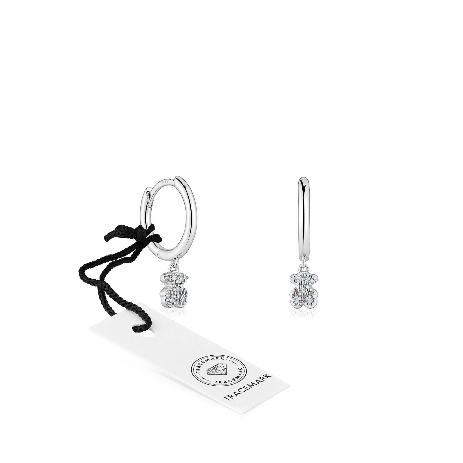Pendientes de aro cortos oso de oro blanco con diamantes TOUS Grain-3