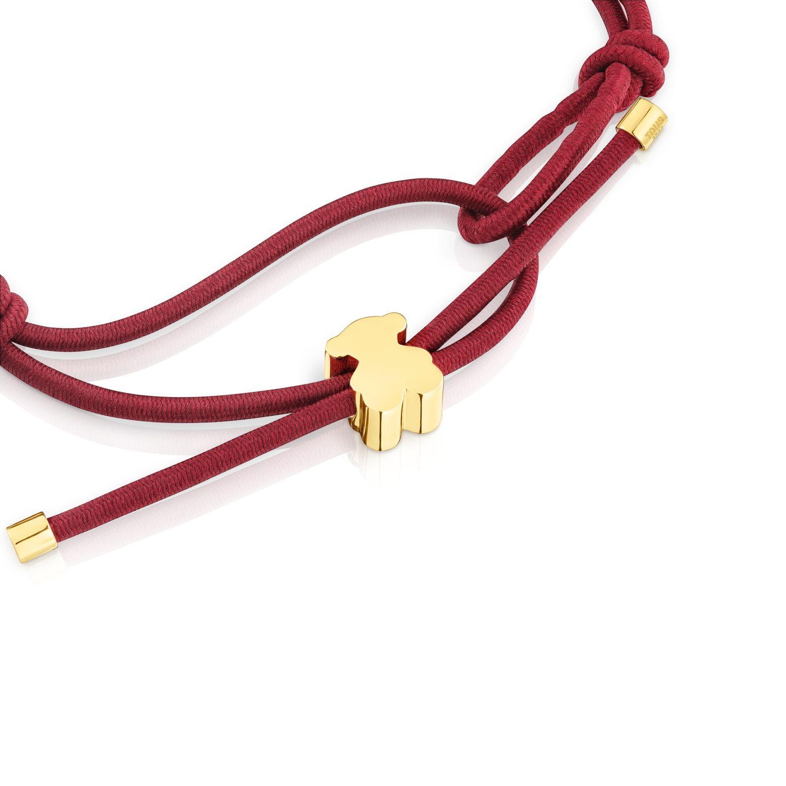 Pulsera elástica burdeos con oso oro 18 kt Sweet Dolls-2