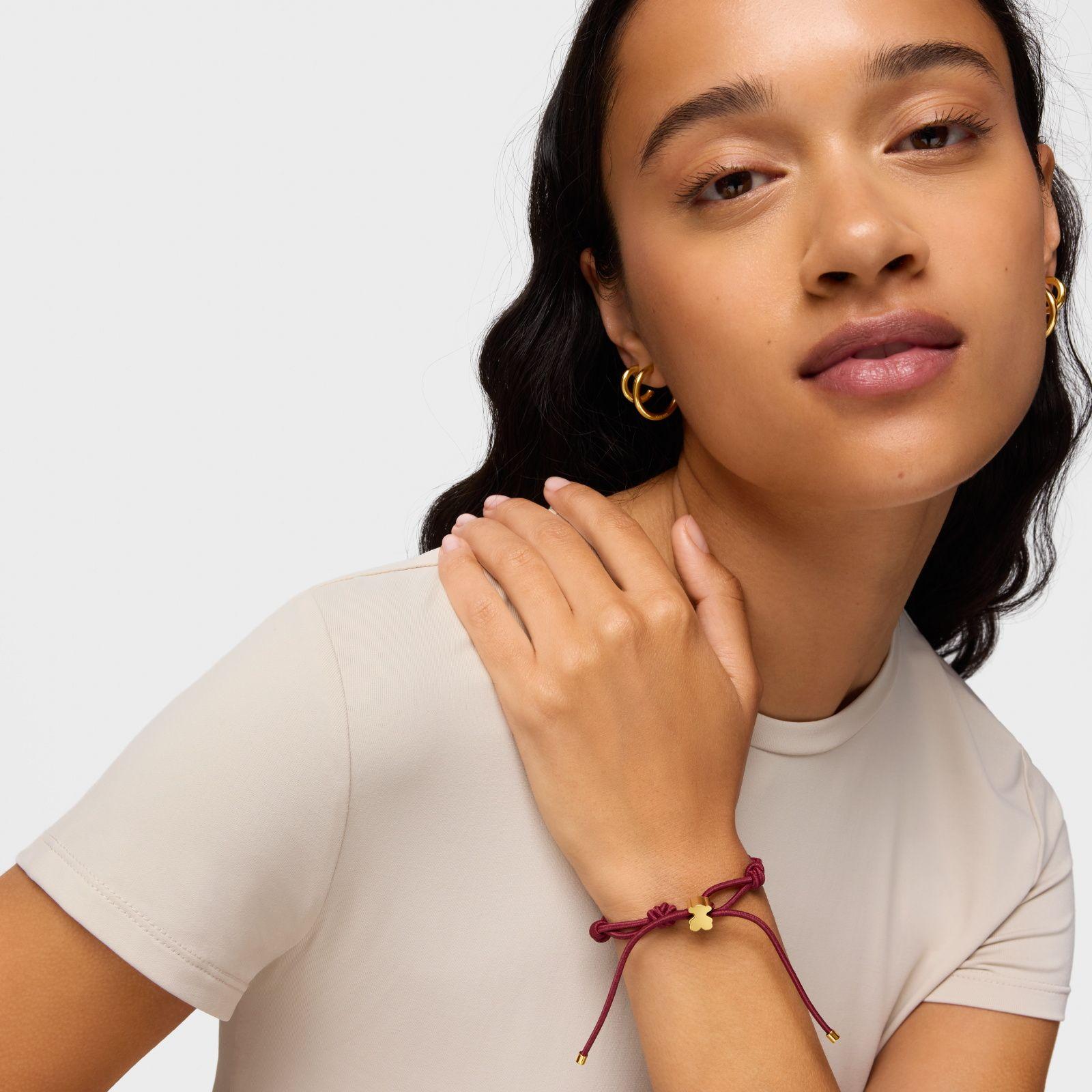 Pulsera elástica burdeos con oso oro 18 kt Sweet Dolls-4