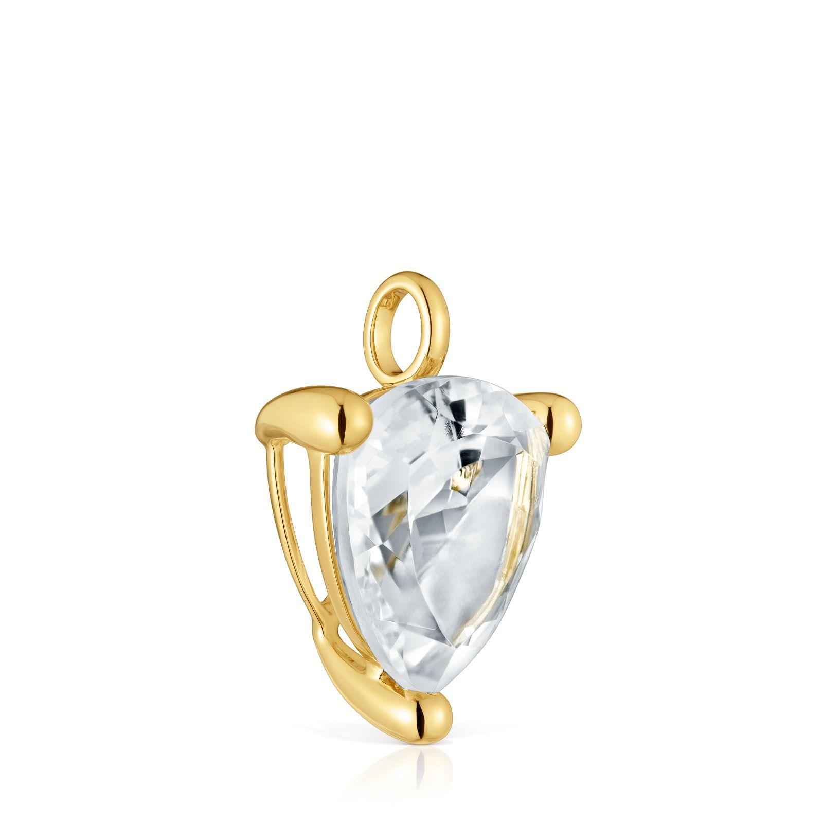 Colgante con baño de oro 18 kt sobre plata y cuarzo cristal de roca trillion Color White-1