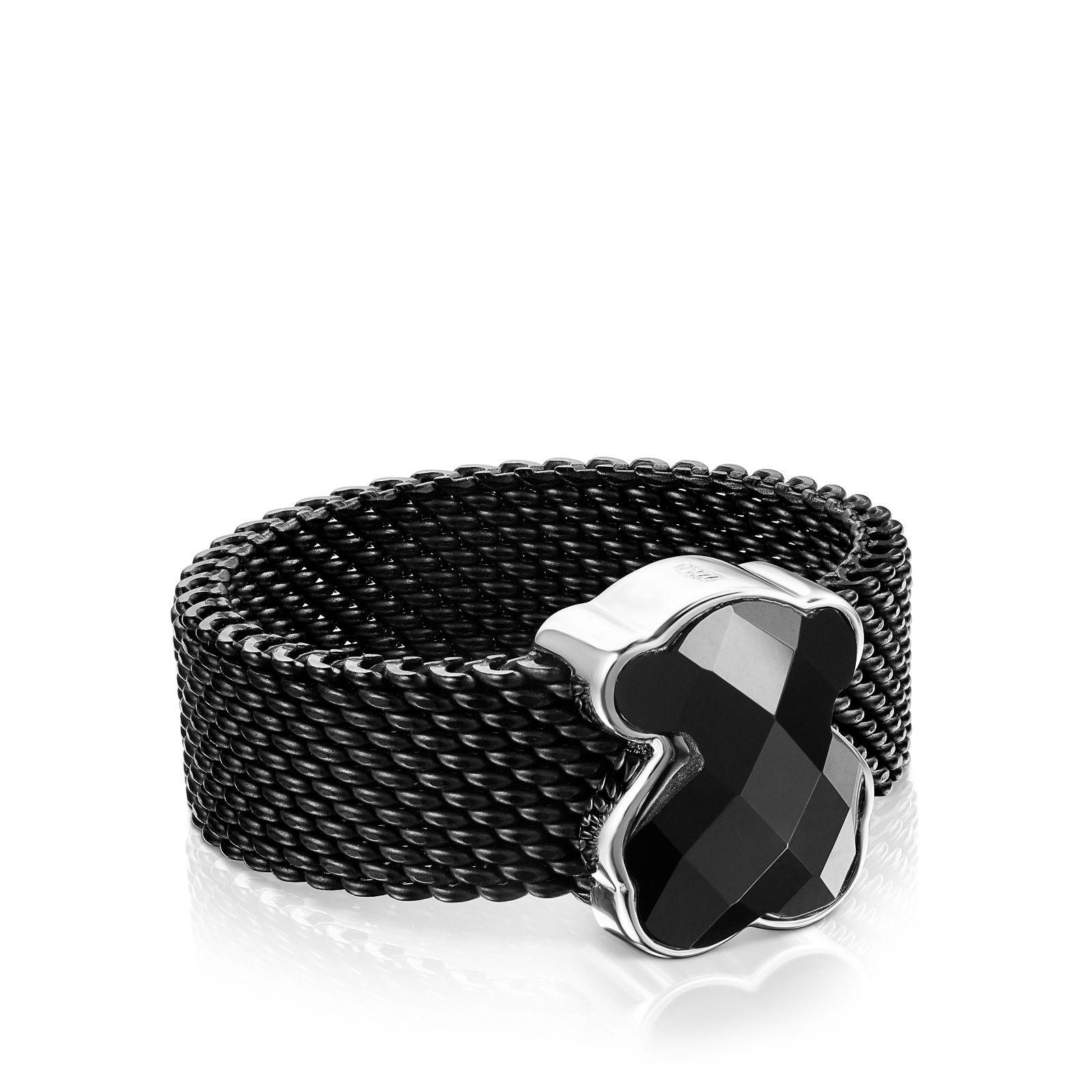 Anillo Mesh Color de Acero IP negro y Ónix-1