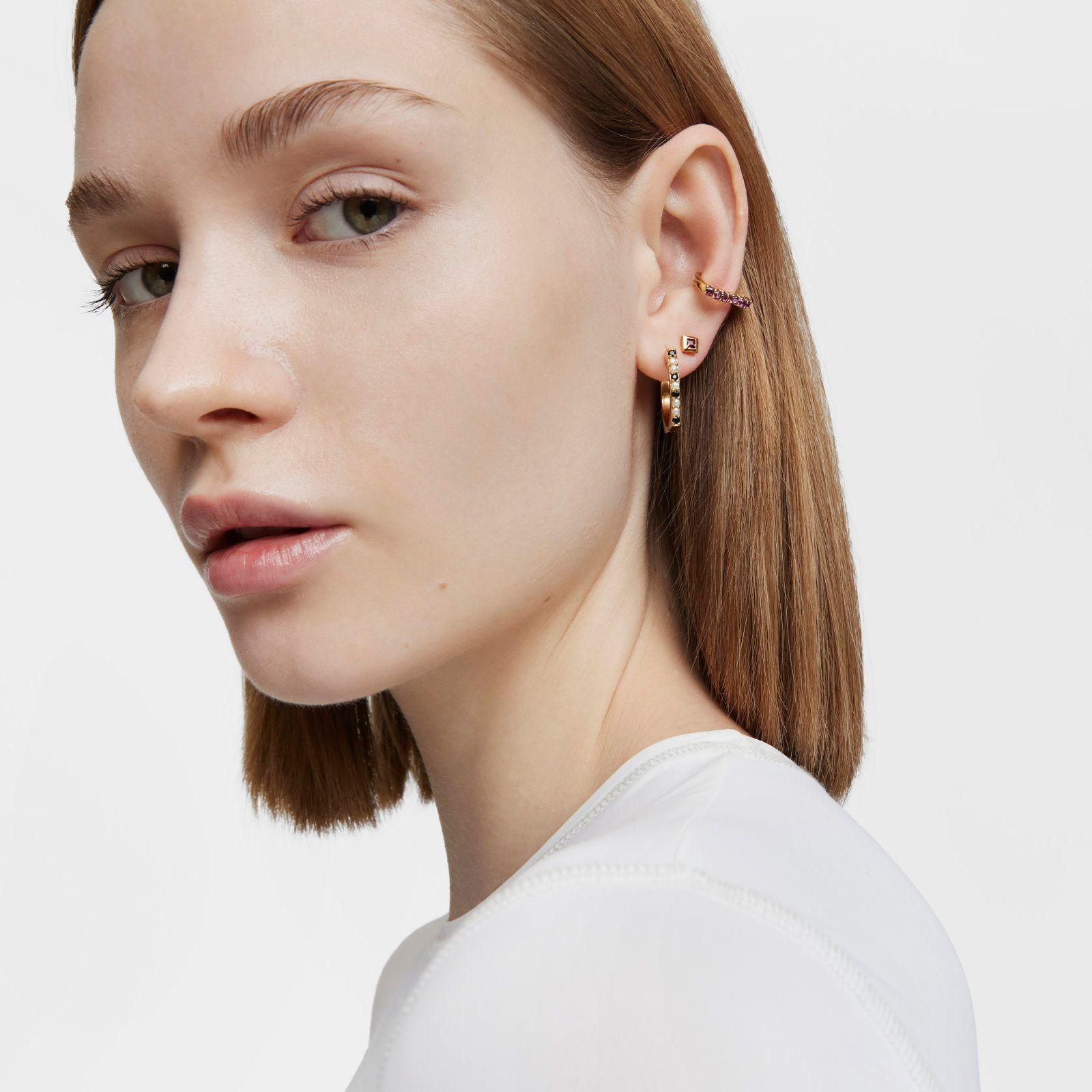 Pendientes de aro cortos con baño de oro 18 kt sobre plata y gemas Basic Colors-3