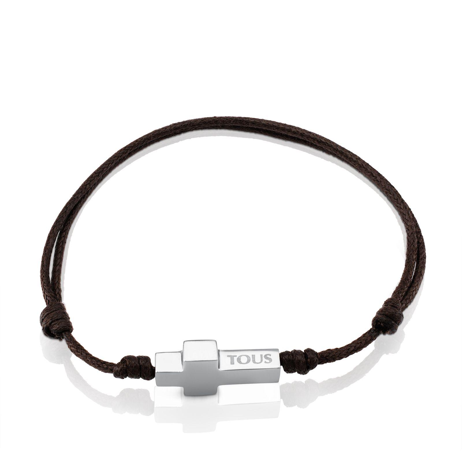 Pulsera Cruz de Acero y Cordón Marrón Tous-2