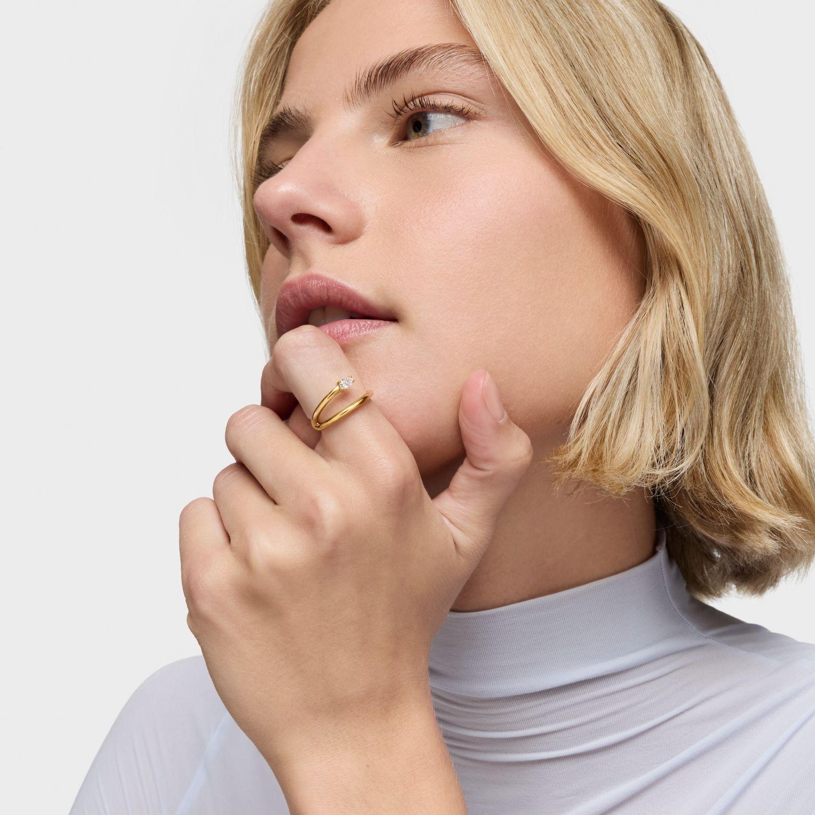 Anillo con baño de oro 18 kt sobre plata y diamante creado en laboratorio Lio LGD-3