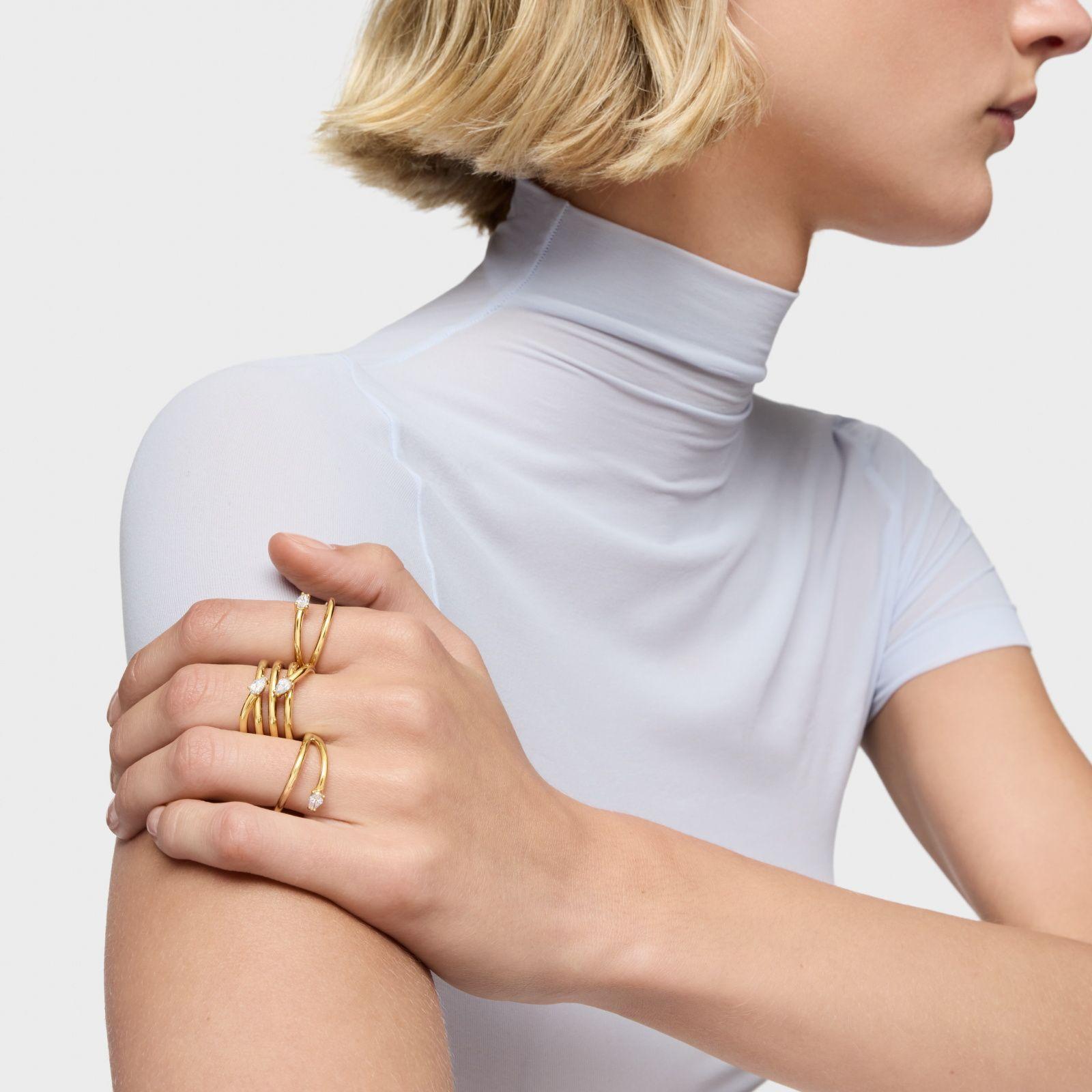 Anillo con baño de oro 18 kt sobre plata y diamante creado en laboratorio Lio LGD-4