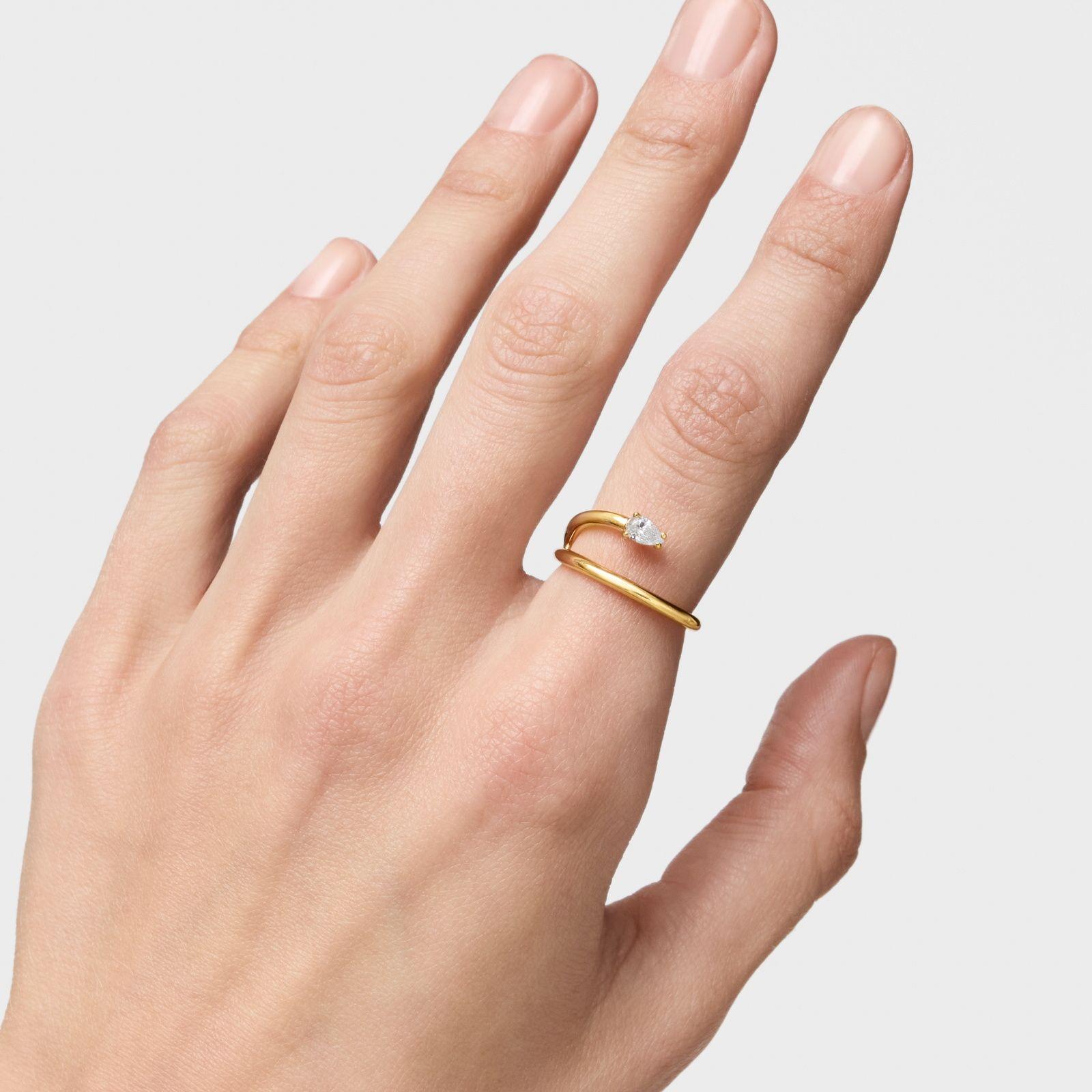 Anillo con baño de oro 18 kt sobre plata y diamante creado en laboratorio Lio LGD-5