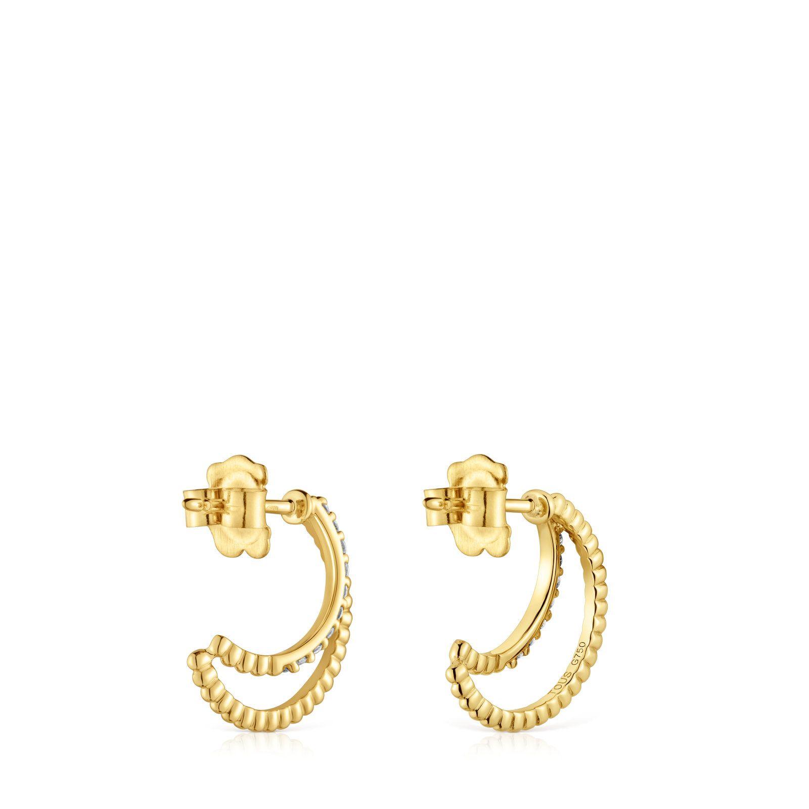 Pendientes aro doble corto de oro con diamantes-2