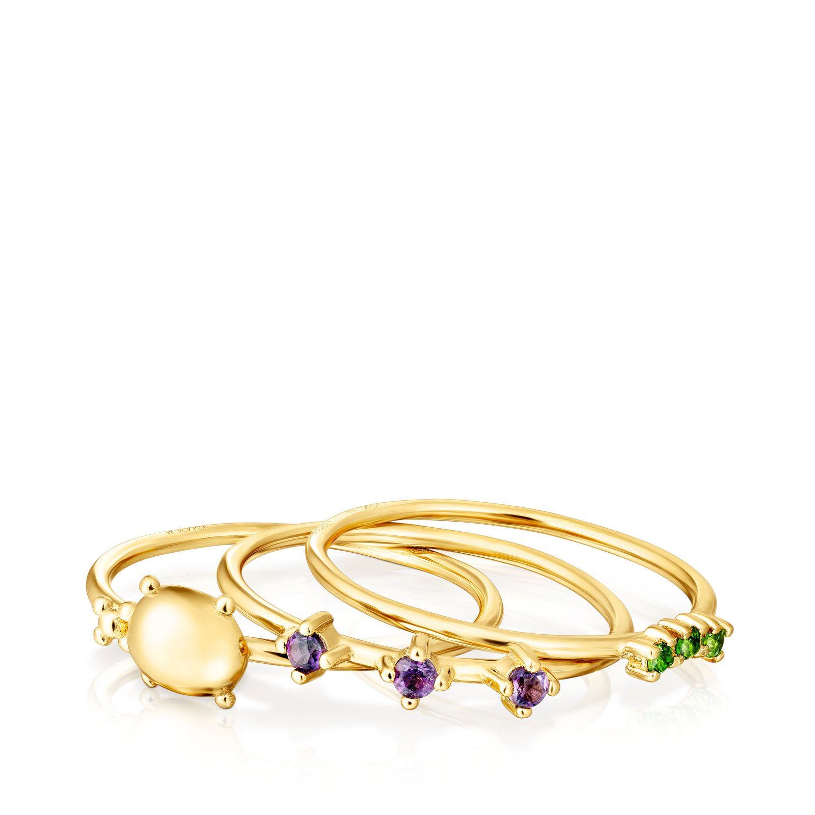 Tres anillos de plata vermeil y gemas Virtual Garden Tous-2