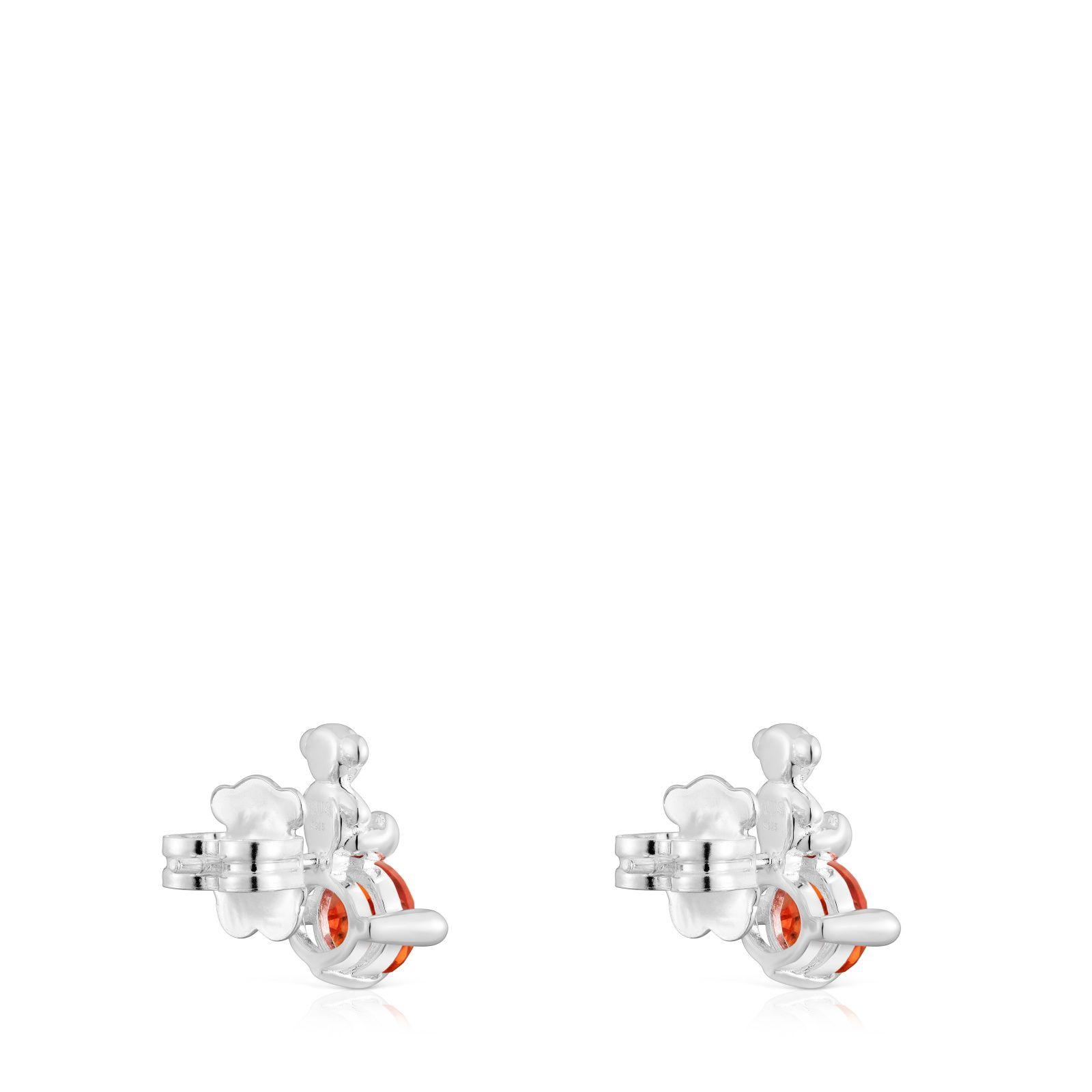 Pendientes motivo oso de plata y zafiro naranja creado en laboratorio Bold Bear LGG-2
