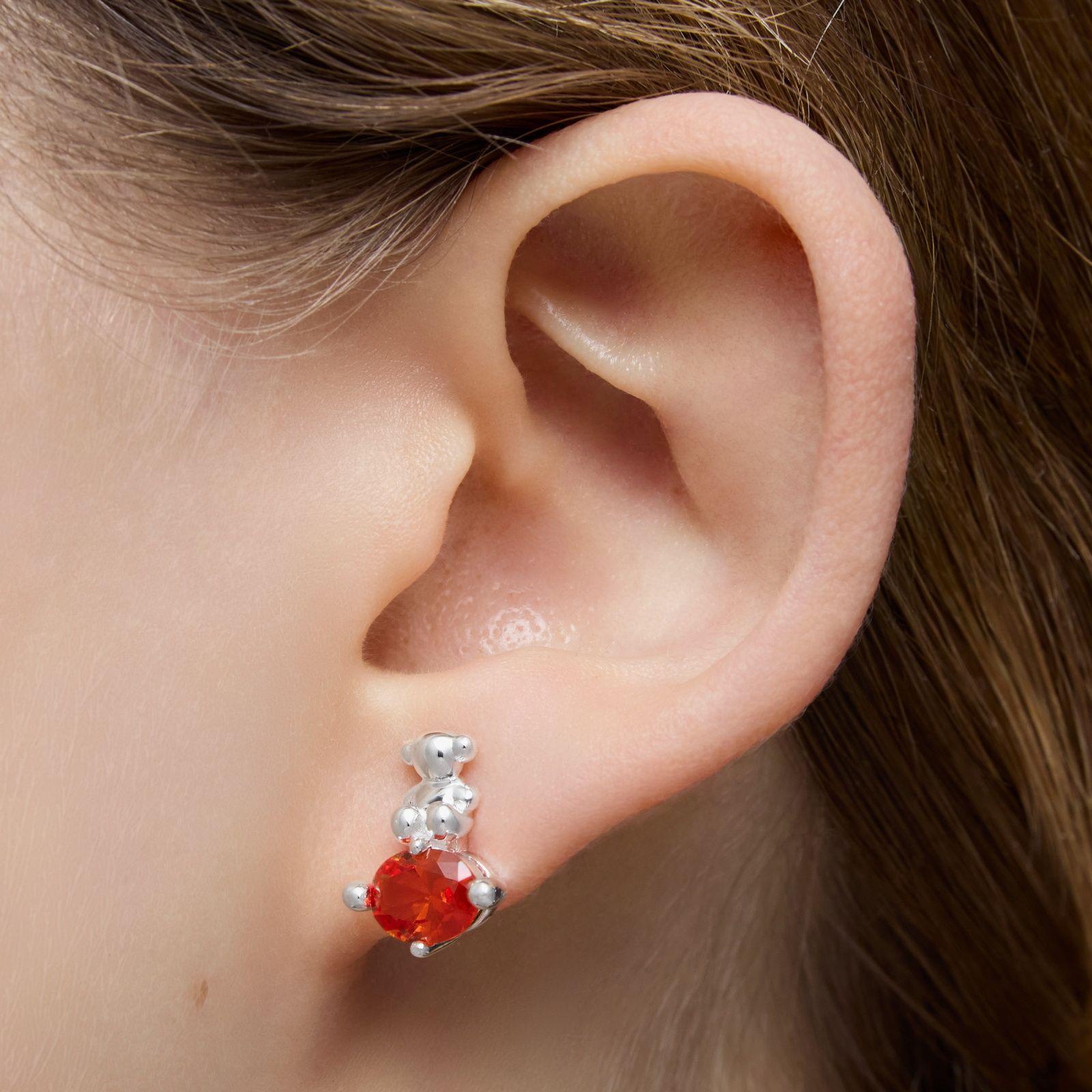 Pendientes motivo oso de plata y zafiro naranja creado en laboratorio Bold Bear LGG-5