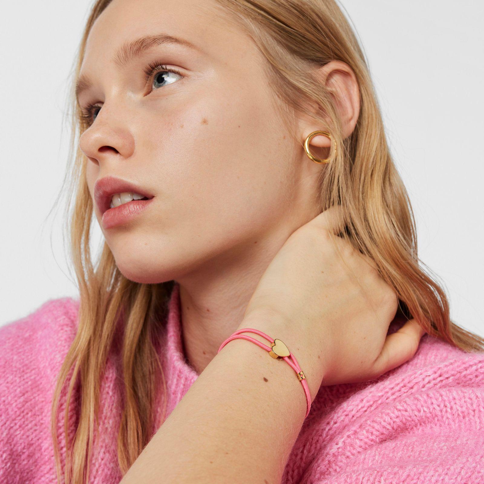 Pulsera elástica fucsia con corazón de vermeil Sweet Dolls-3