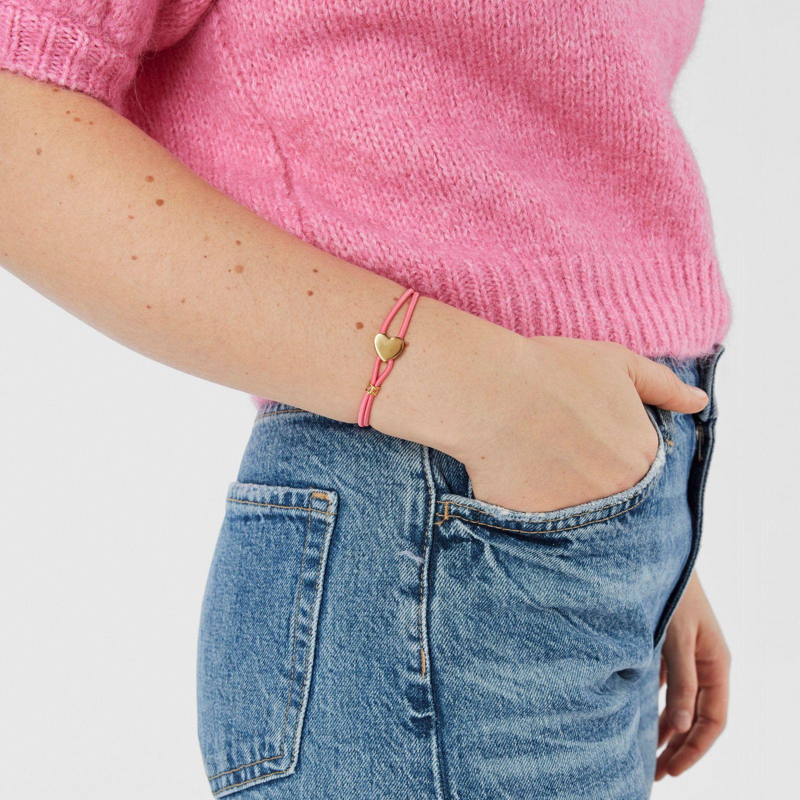 Pulsera elástica fucsia con corazón de vermeil Sweet Dolls-4