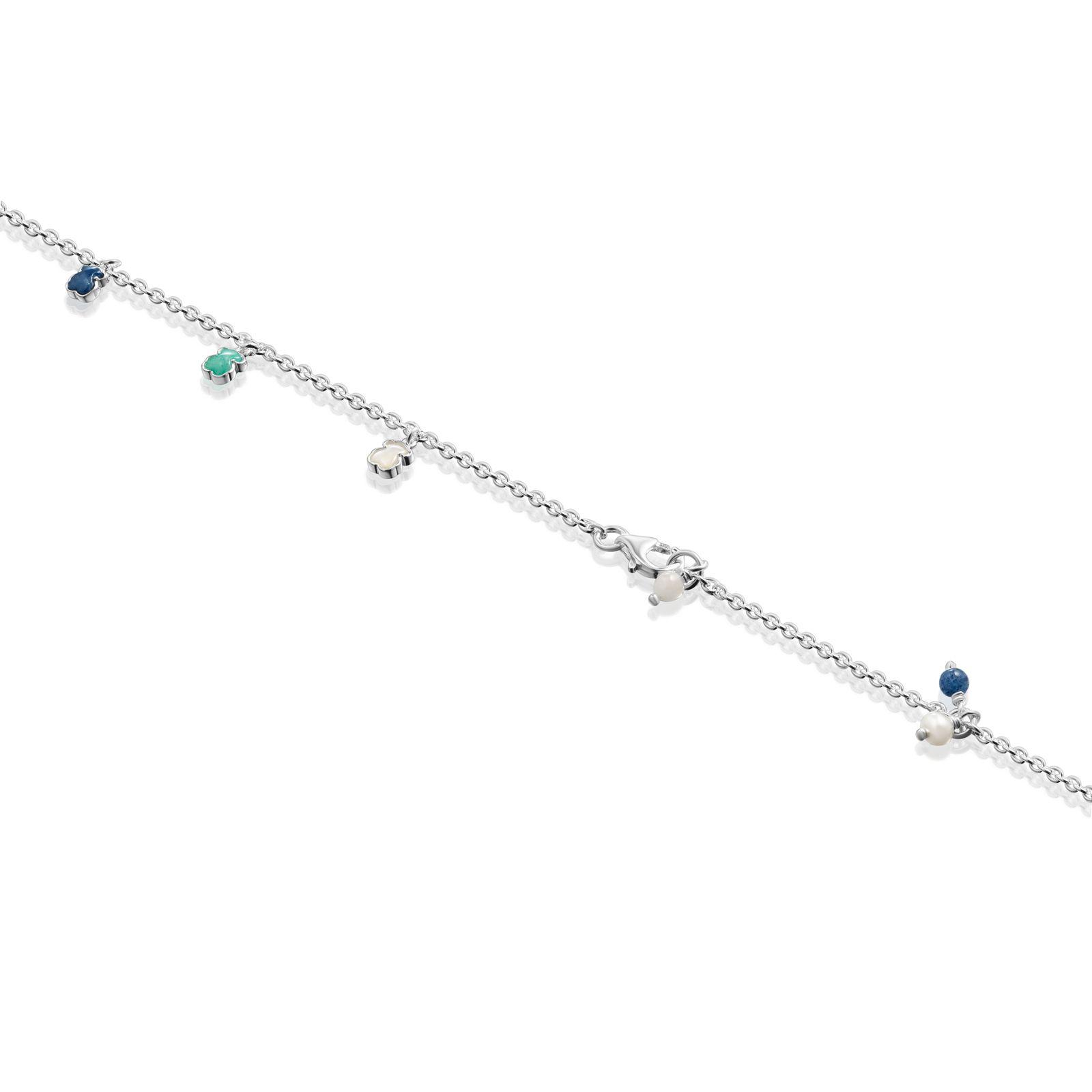 Pulsera Tous Mini Color de Plata con Gemas y Perla-2