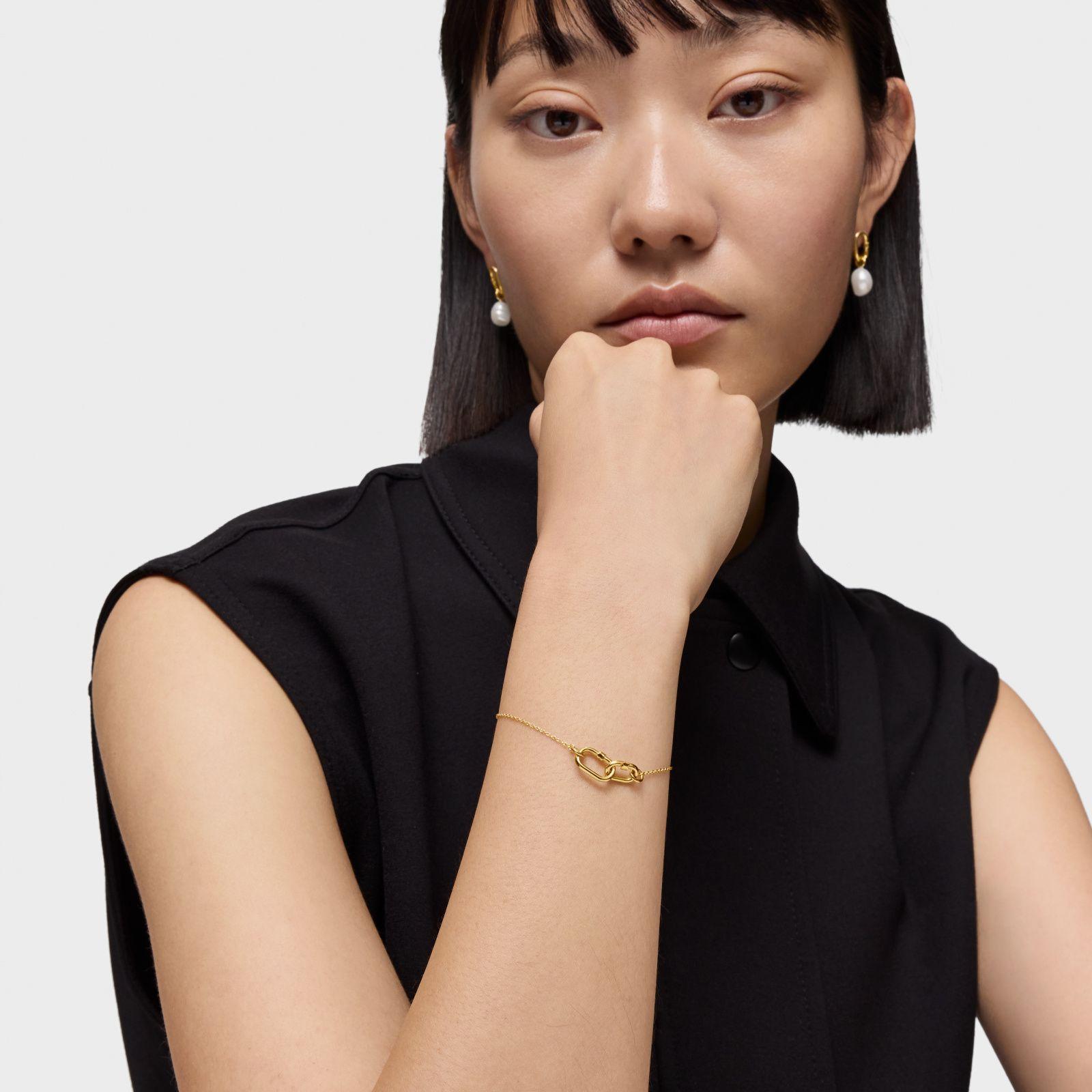 Pulsera cadena de oro doble Hold Oval-3