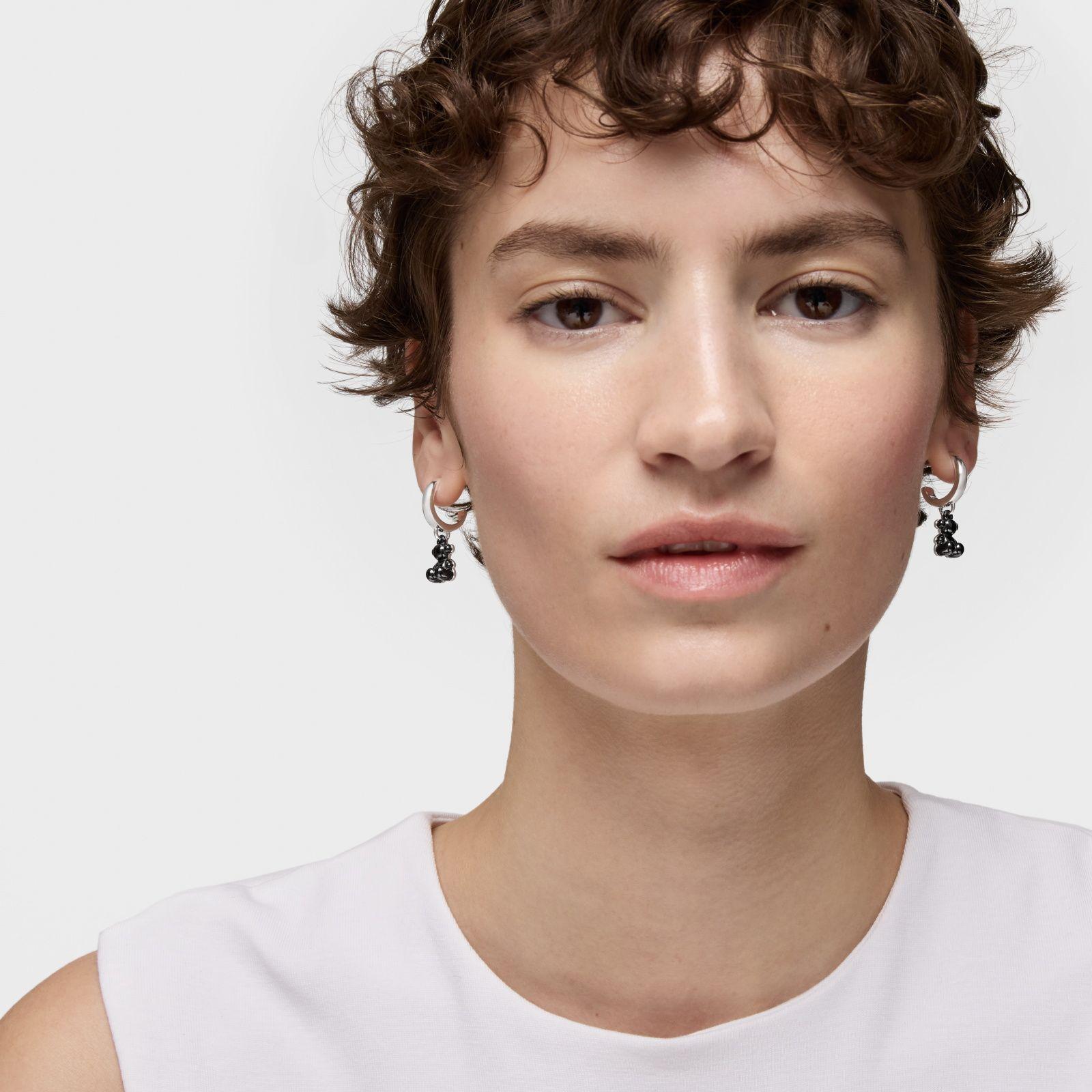 Aros aro de plata con cerámica negra y doble oso Bold Bear-5