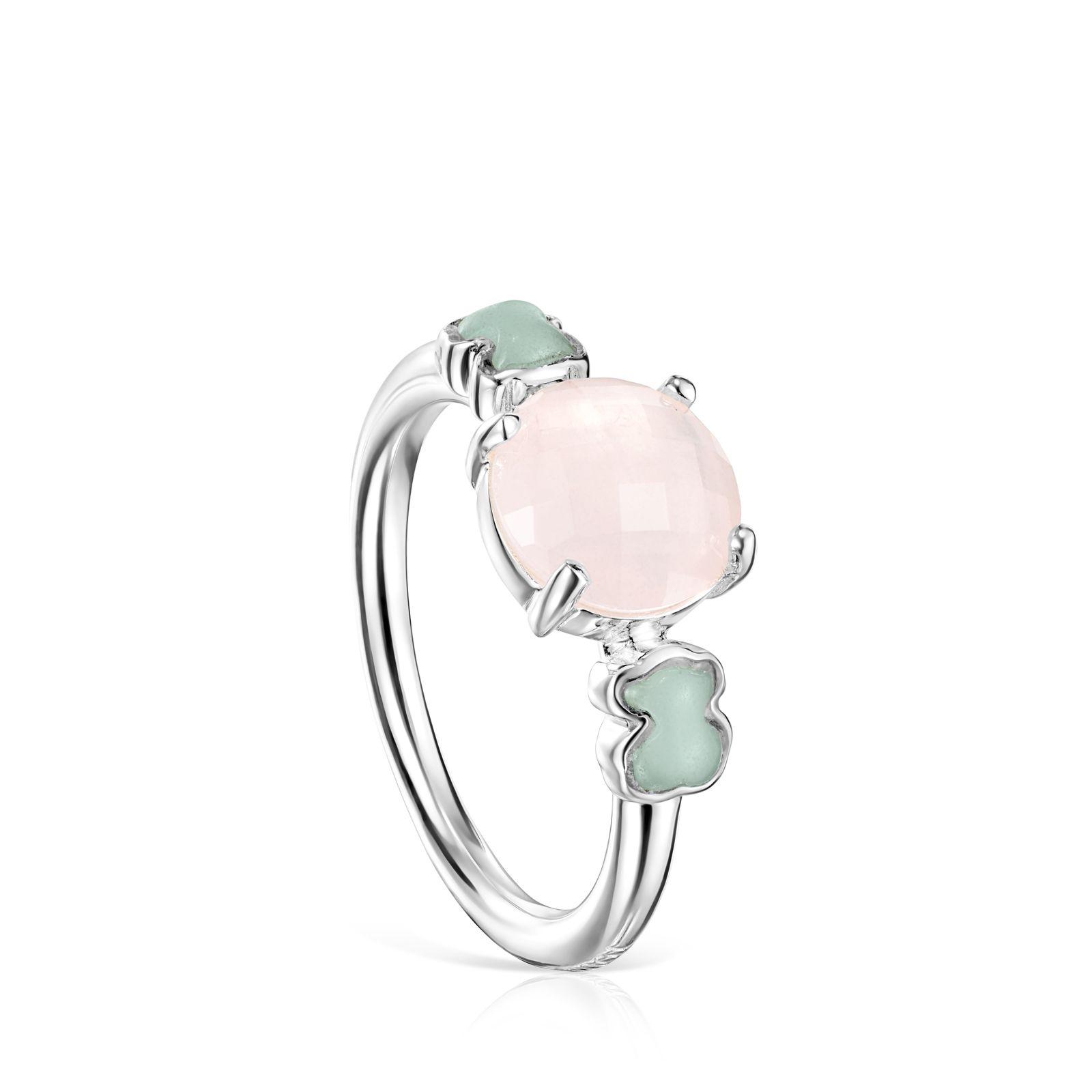 Anillo Tous Mini Color de Plata con Cuarzo rosa y Amazonita-0