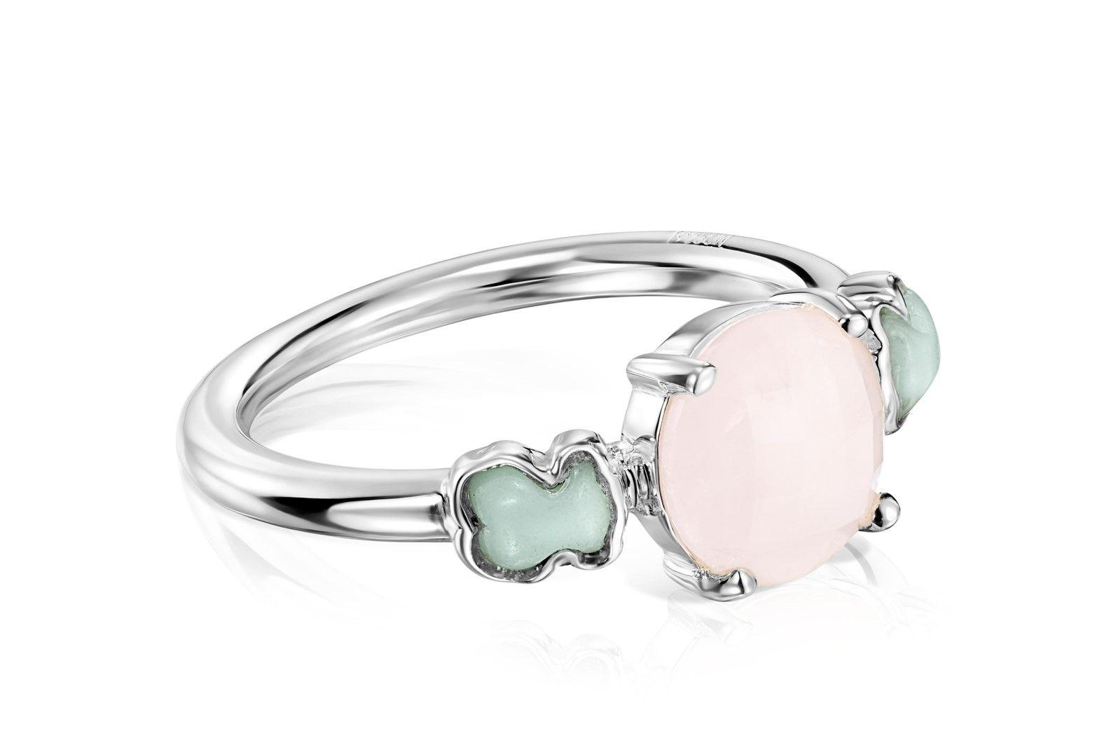 Anillo Tous Mini Color de Plata con Cuarzo rosa y Amazonita-2