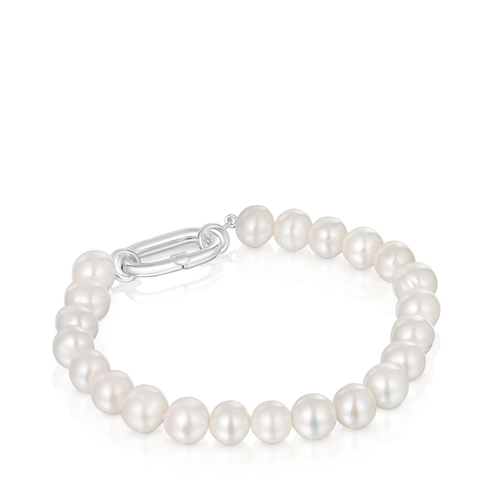 Pulsera con perla cultivada y anilla de plata Hold Oval-2