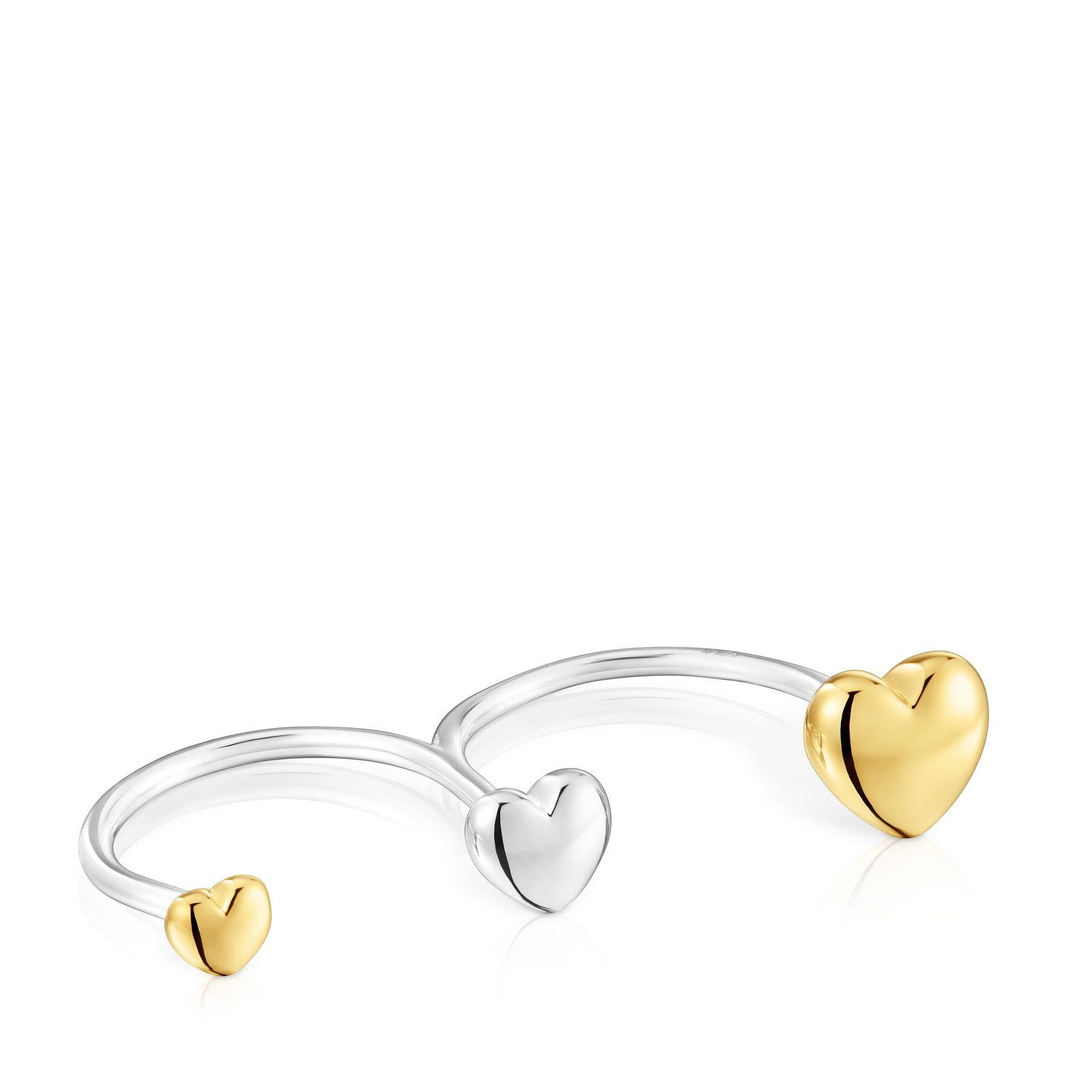 Anillo grande doble abierto corazón bicolor My Other Half-1