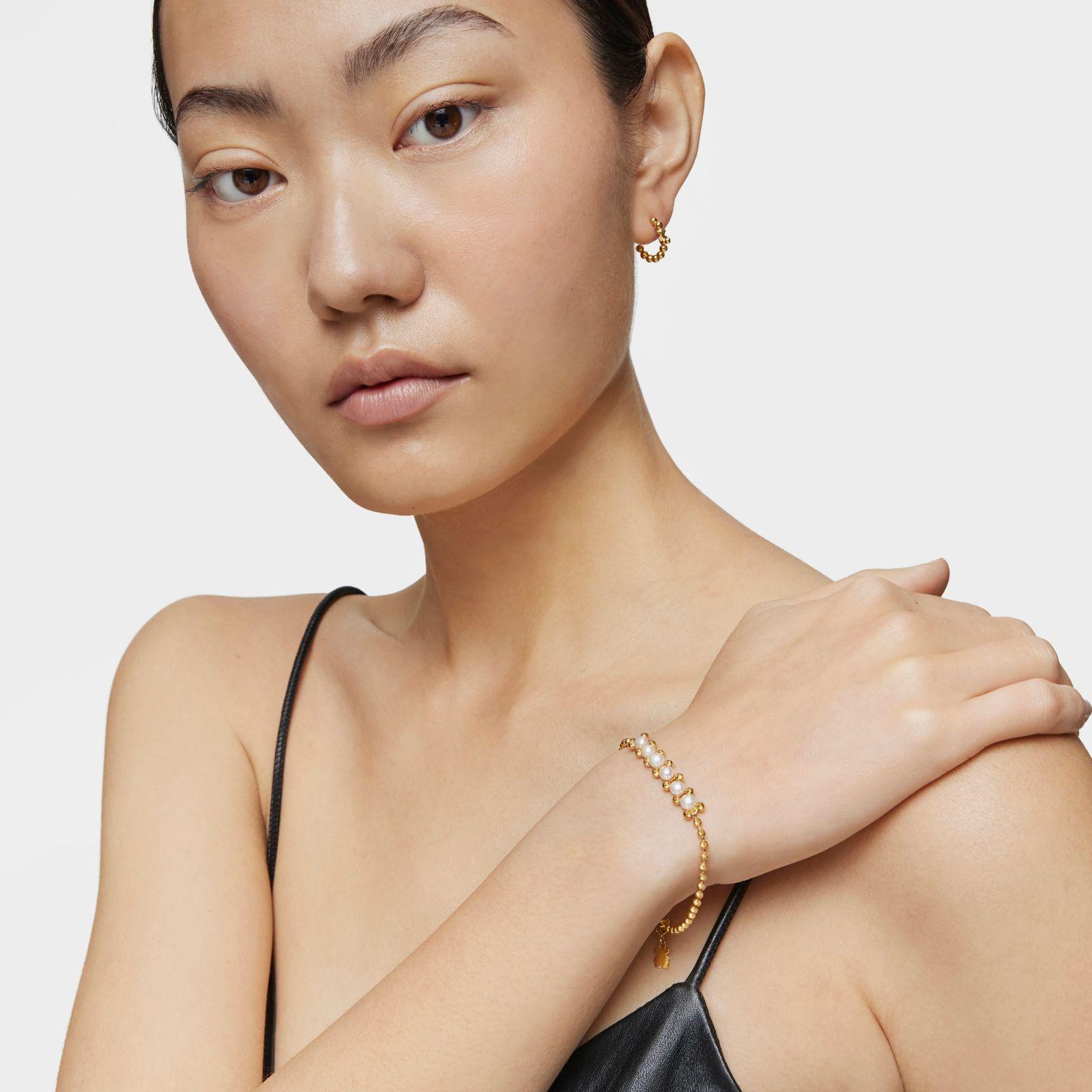Pulsera cadena con baño de oro de 18 kt sobre plata y perlas cultivadas Gloss-2