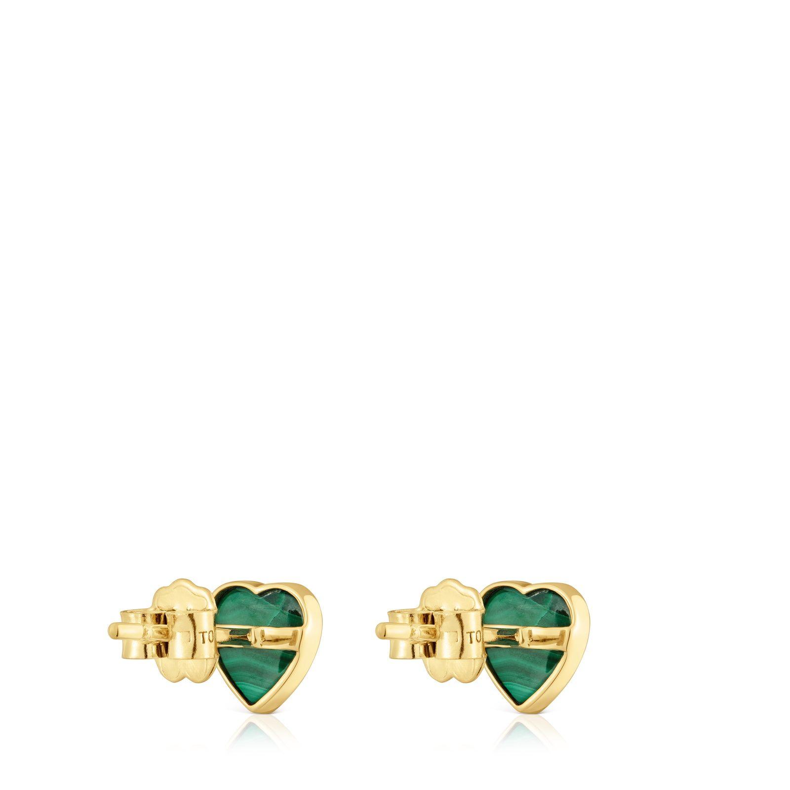 Aros corazón de oro 14 kt y malaquita XXS-2