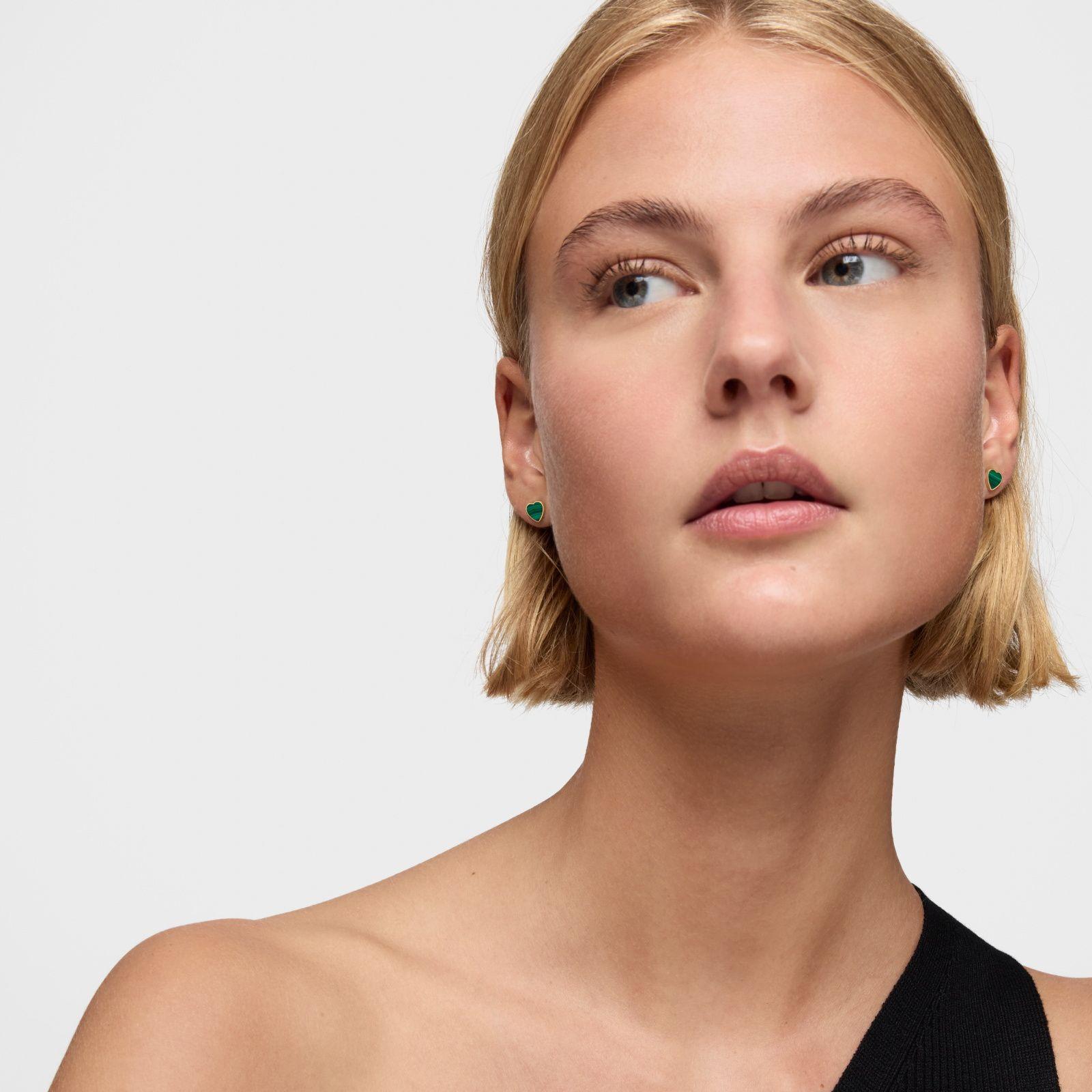 Aros corazón de oro 14 kt y malaquita XXS-3