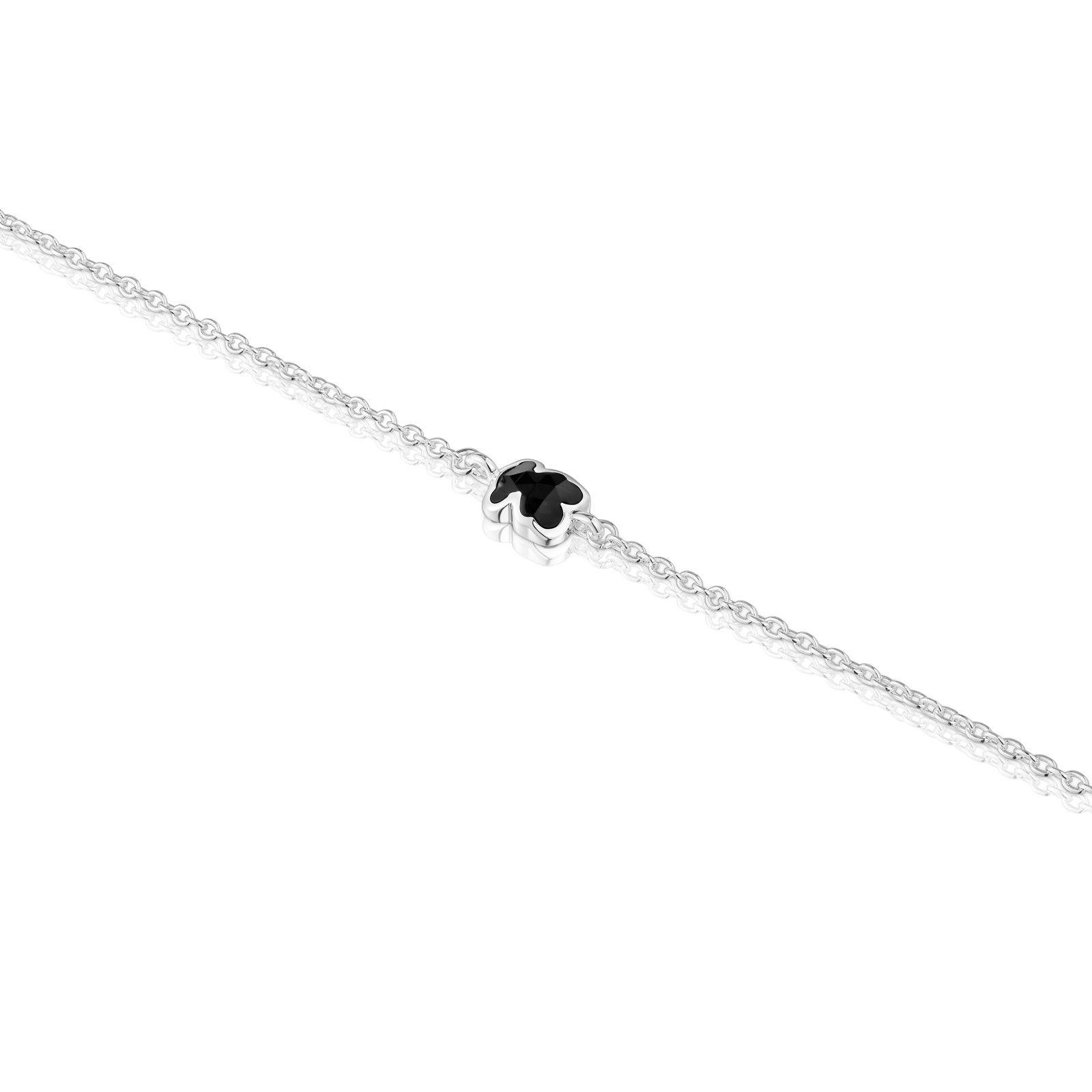 Pulsera cadena de plata y motivo oso en ónix 6 mm Icon Color-2