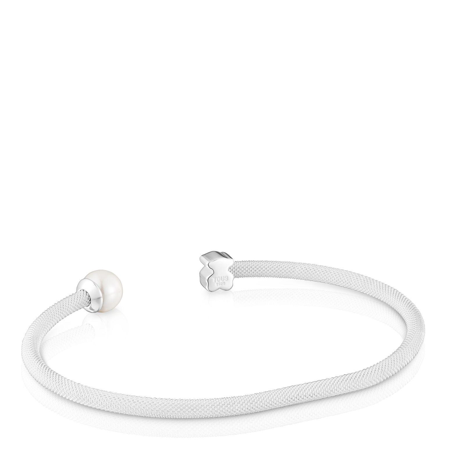 Pulsera esclava de plata y perla cultivada Icon Mesh-2