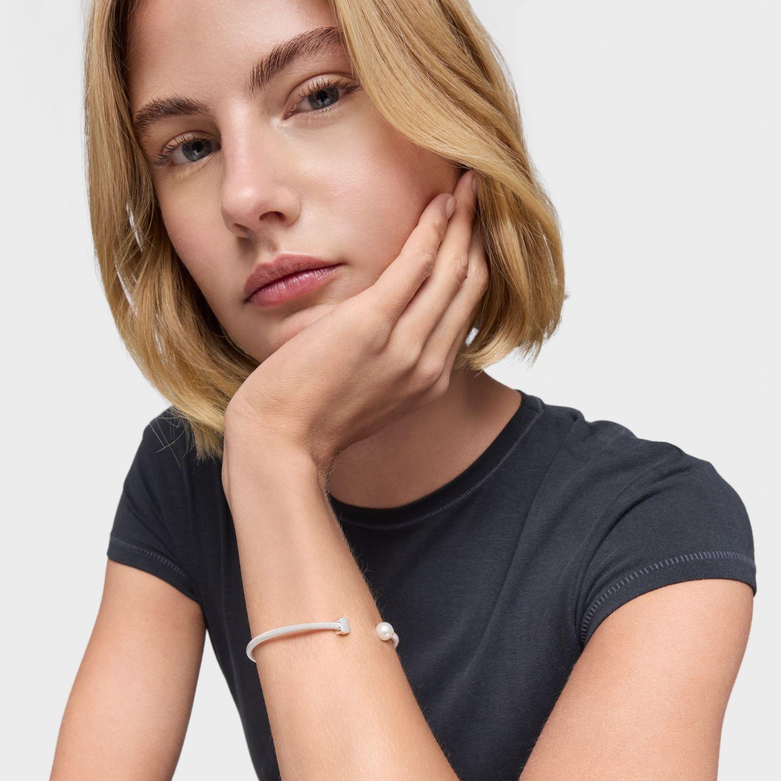 Pulsera esclava de plata y perla cultivada Icon Mesh-3