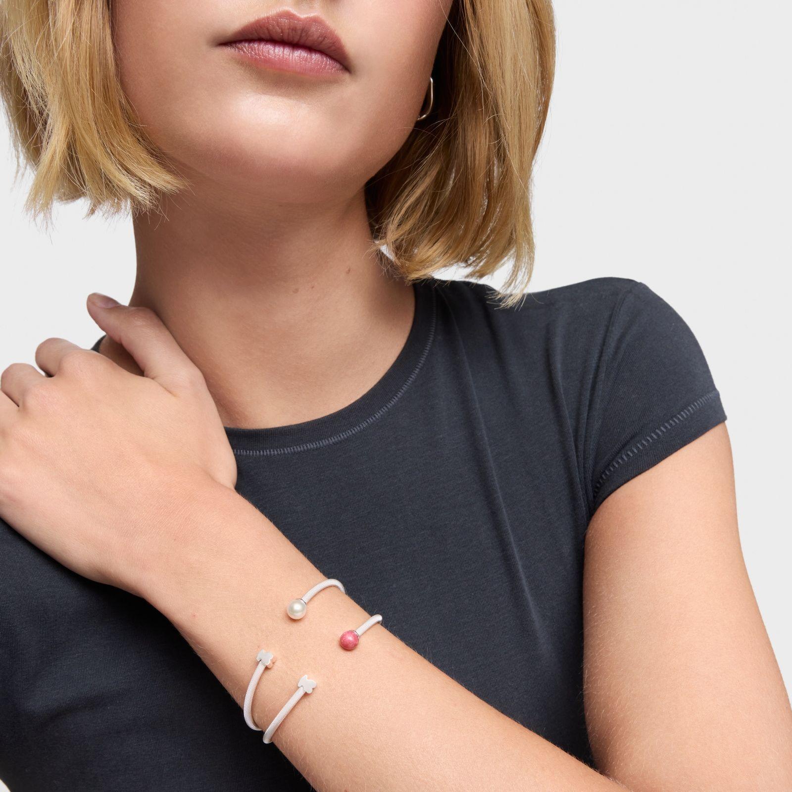 Pulsera esclava de plata y perla cultivada Icon Mesh-4