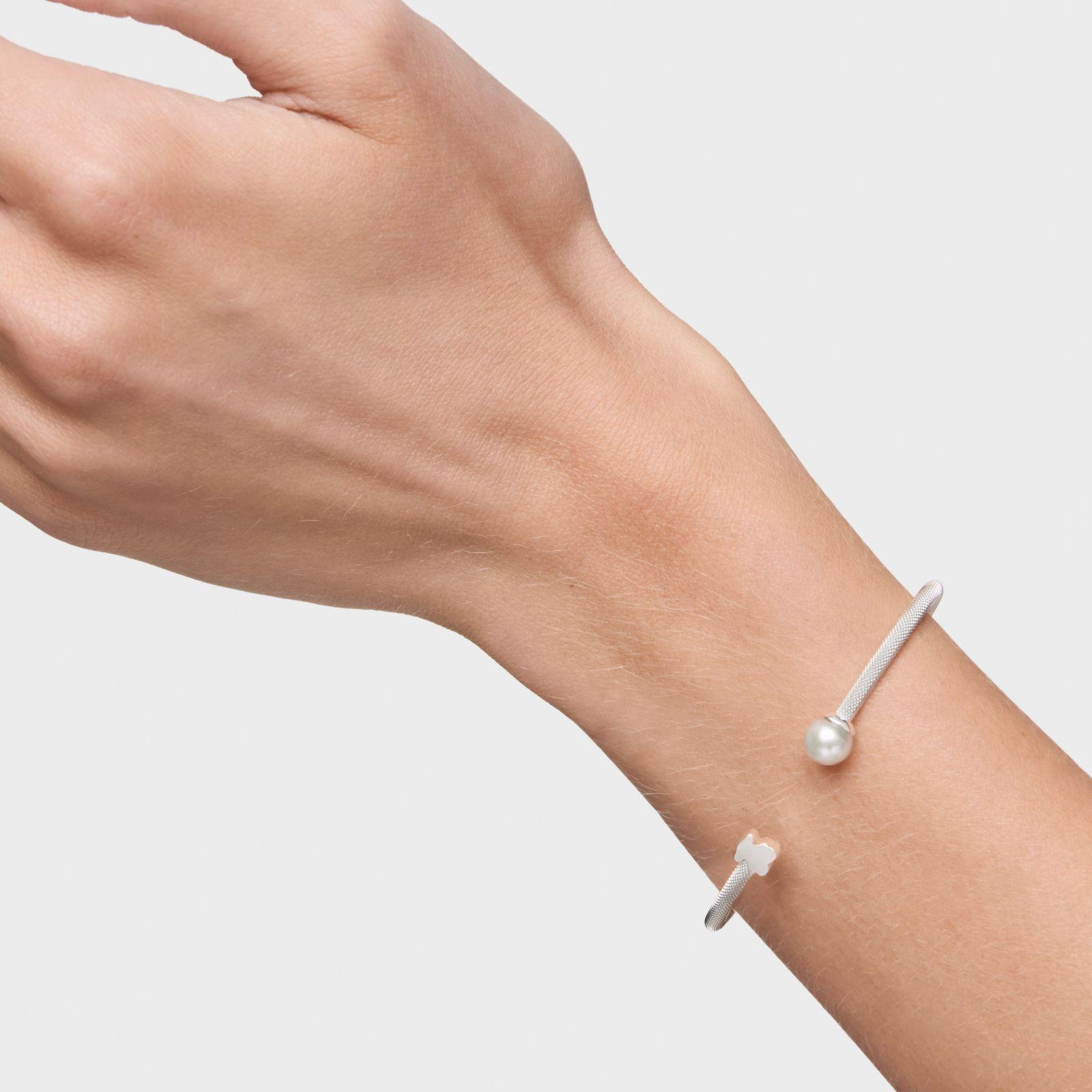 Pulsera esclava de plata y perla cultivada Icon Mesh-5