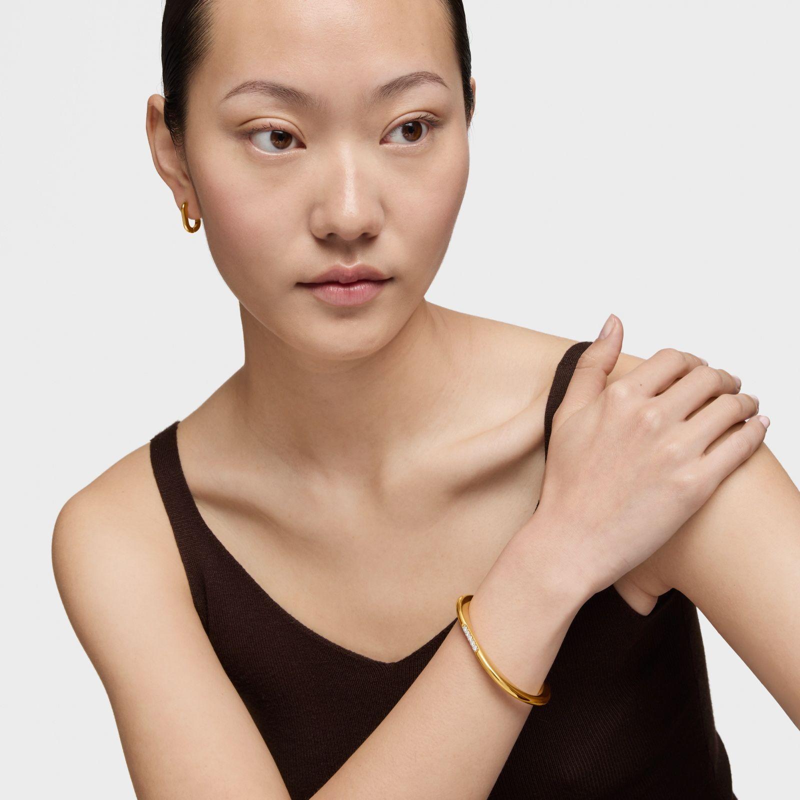 Pulsera esclava oro 18 kt, plata y diamantes lab LGD-3