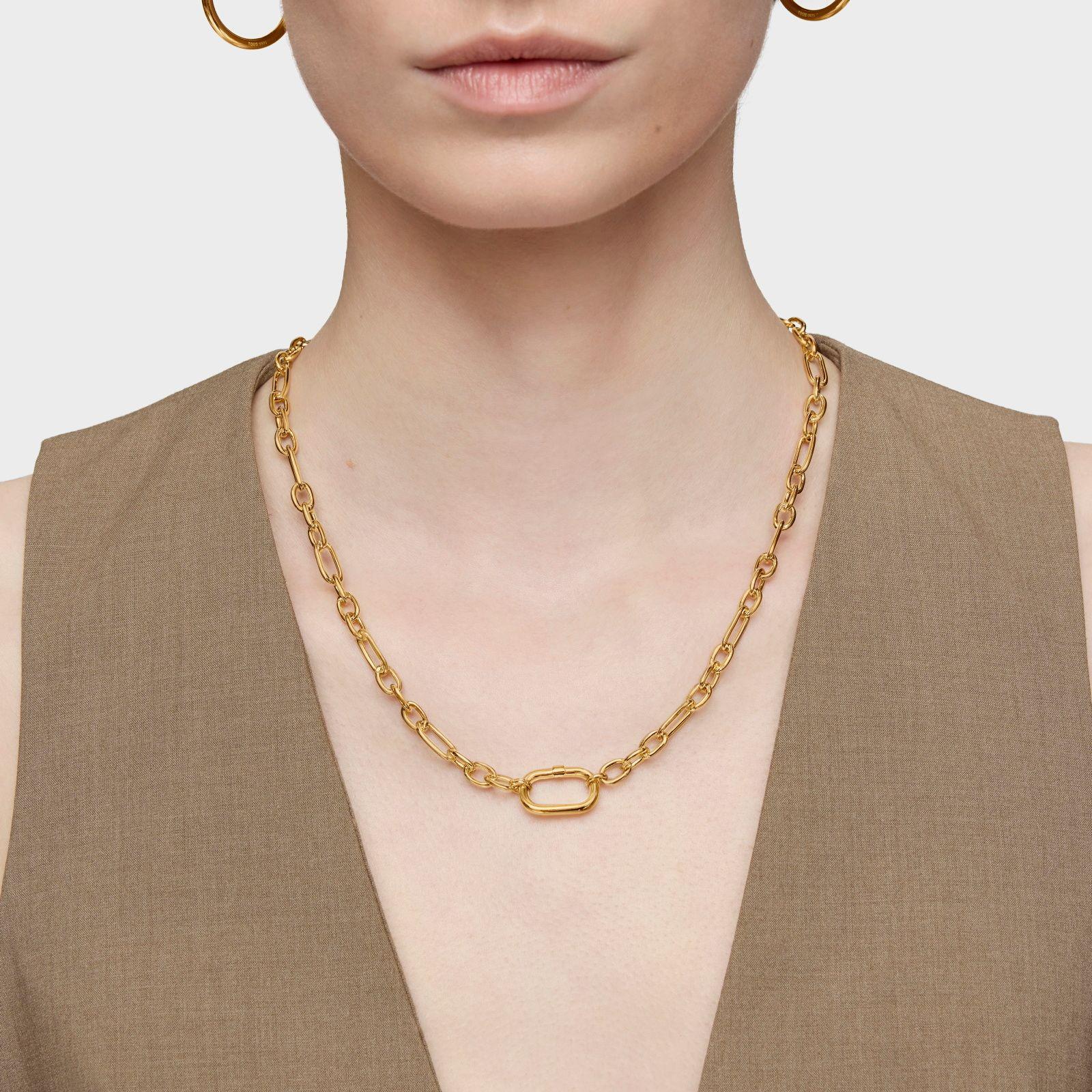 Collar corto oro 18 kt sobre plata con anilla Hold Oval-7