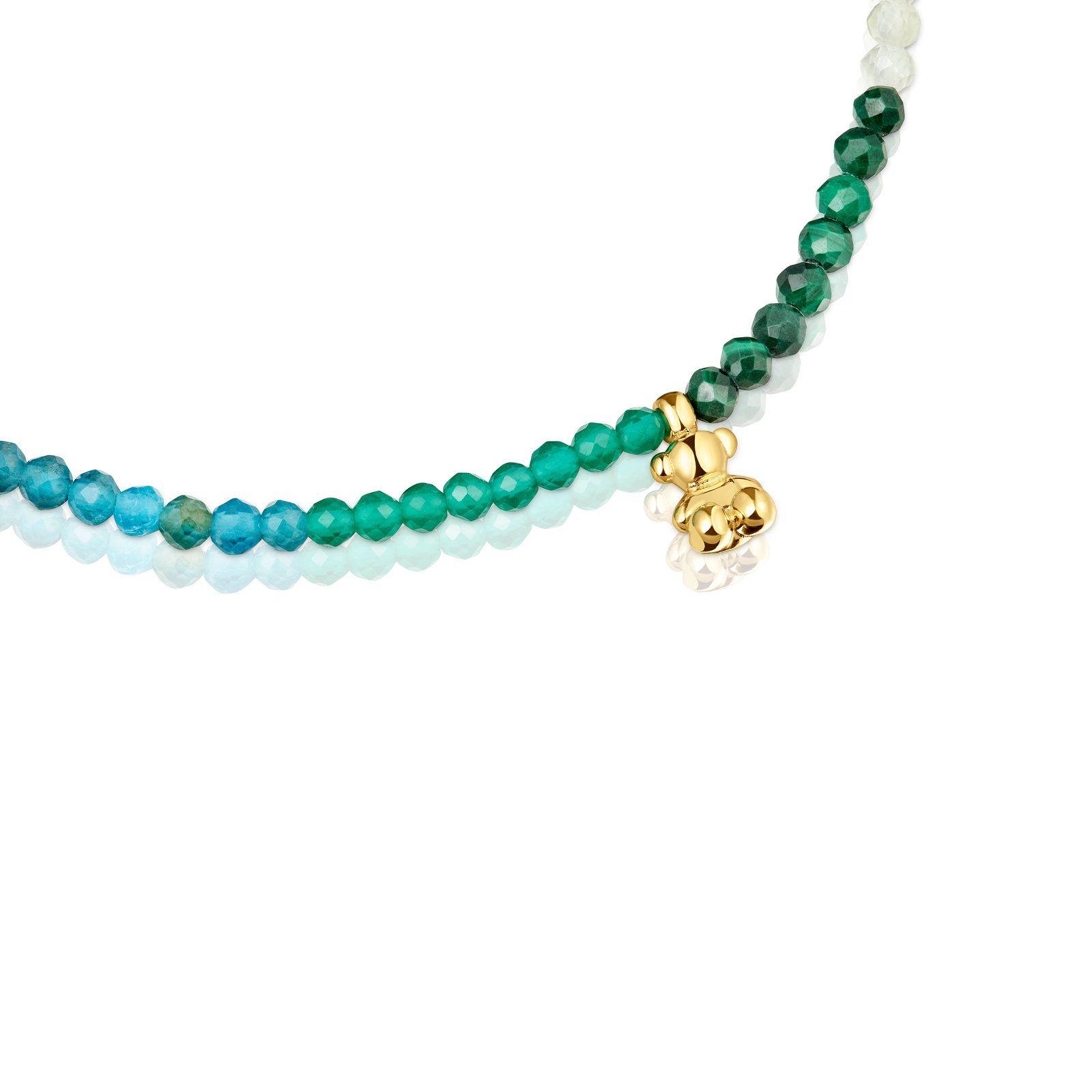 Pulsera elástica con baño de oro 18 kt sobre plata y gemas verdes Bold Bear-2
