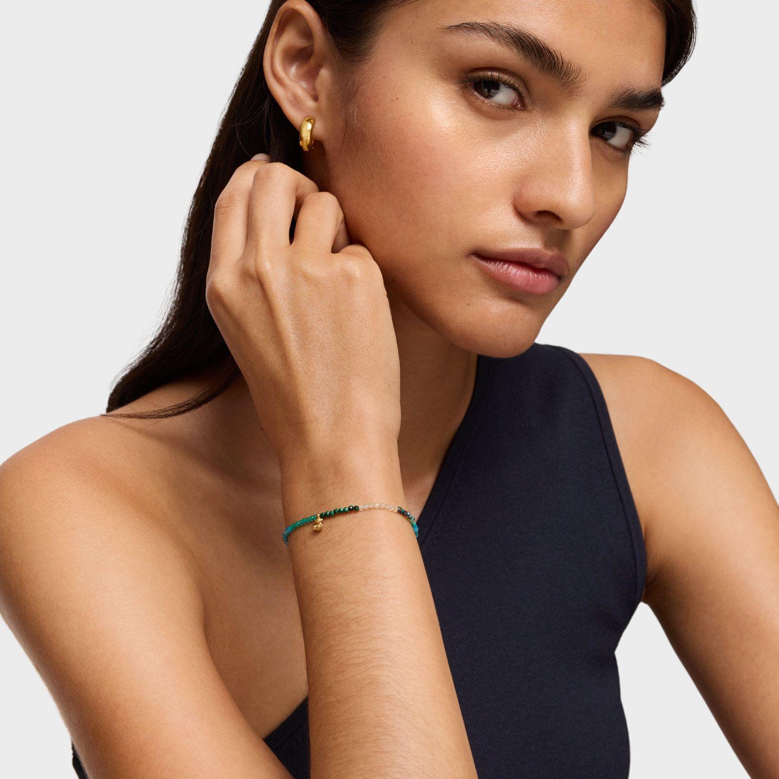 Pulsera elástica con baño de oro 18 kt sobre plata y gemas verdes Bold Bear-3