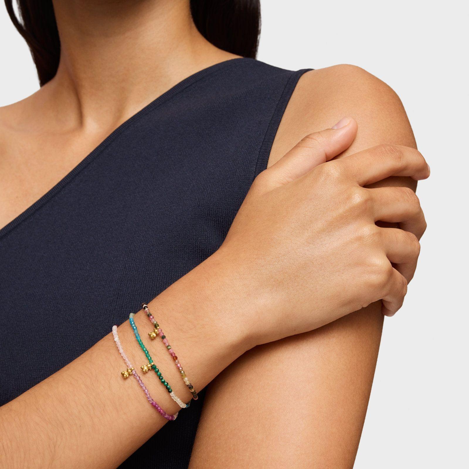 Pulsera elástica con baño de oro 18 kt sobre plata y gemas verdes Bold Bear-4