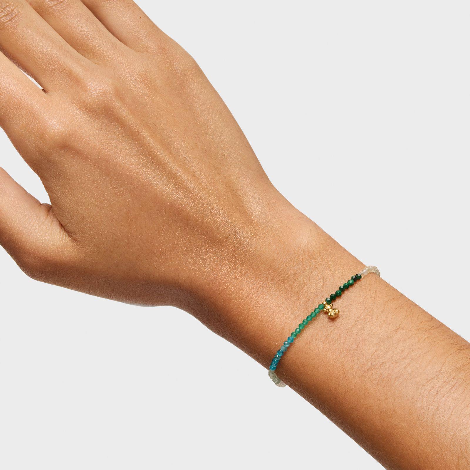 Pulsera elástica con baño de oro 18 kt sobre plata y gemas verdes Bold Bear-5