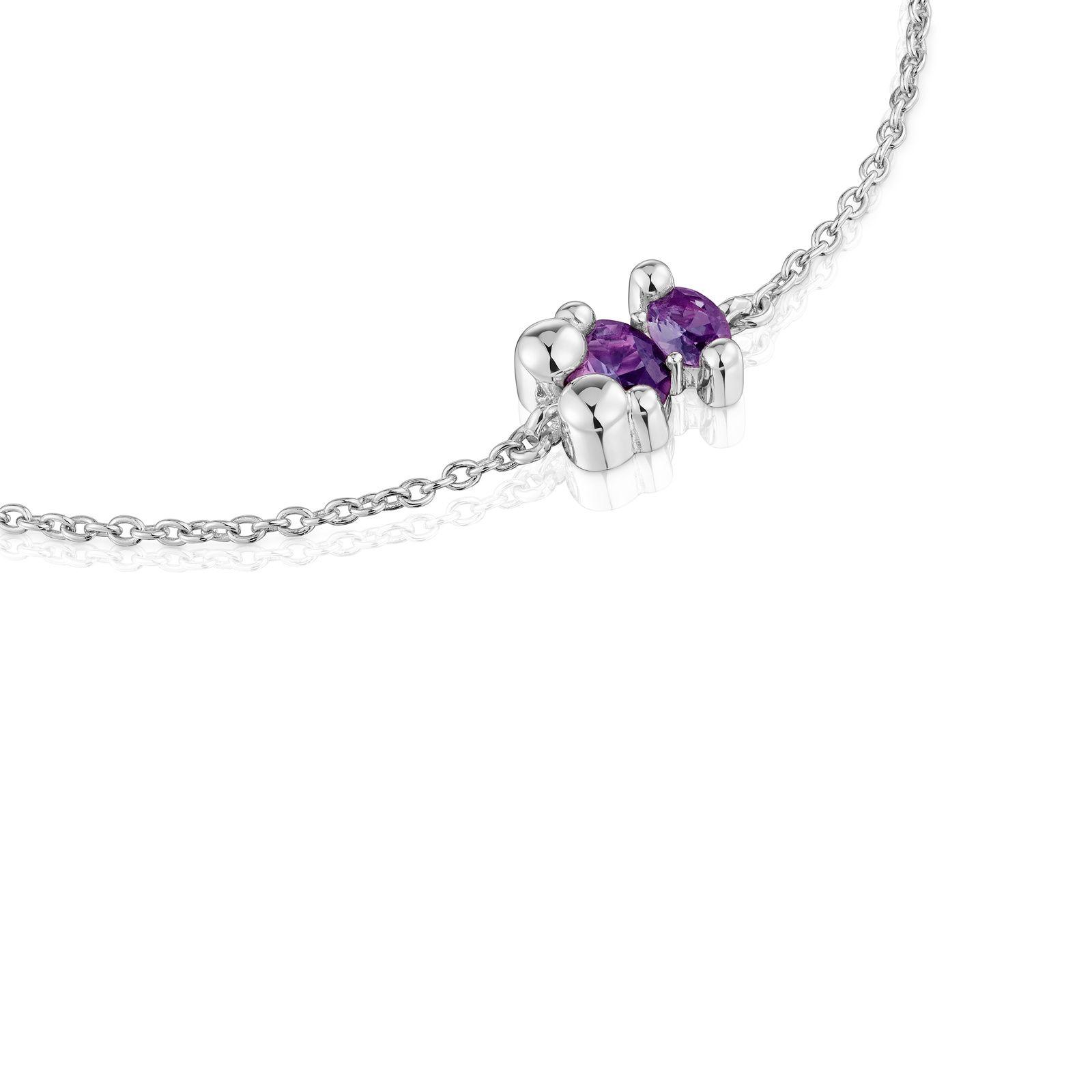 Pulsera cadena motivo oso de plata y zafiro lila creado en laboratorio Color Bear LGG-2