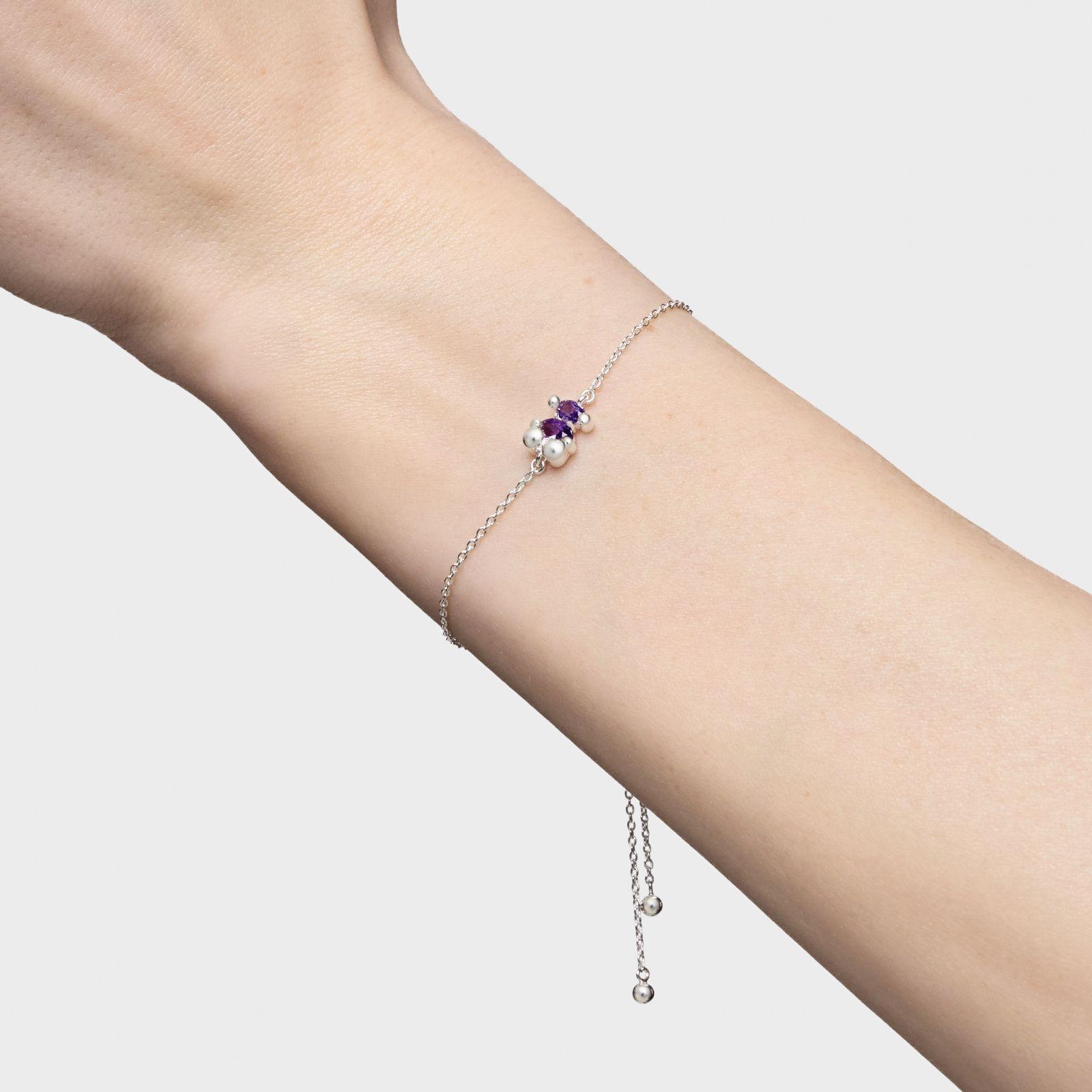 Pulsera cadena motivo oso de plata y zafiro lila creado en laboratorio Color Bear LGG-5